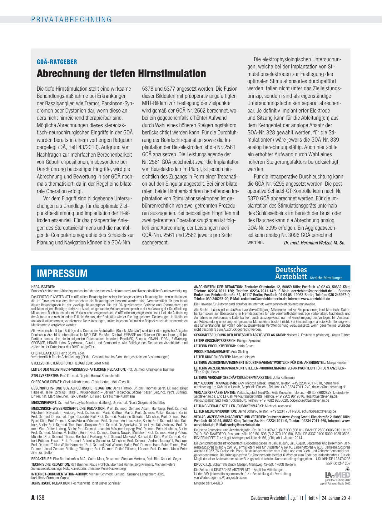 Vorschauseite 1: GOÄ-Ratgeber: Abrechnung der tiefen Hirnstimulation