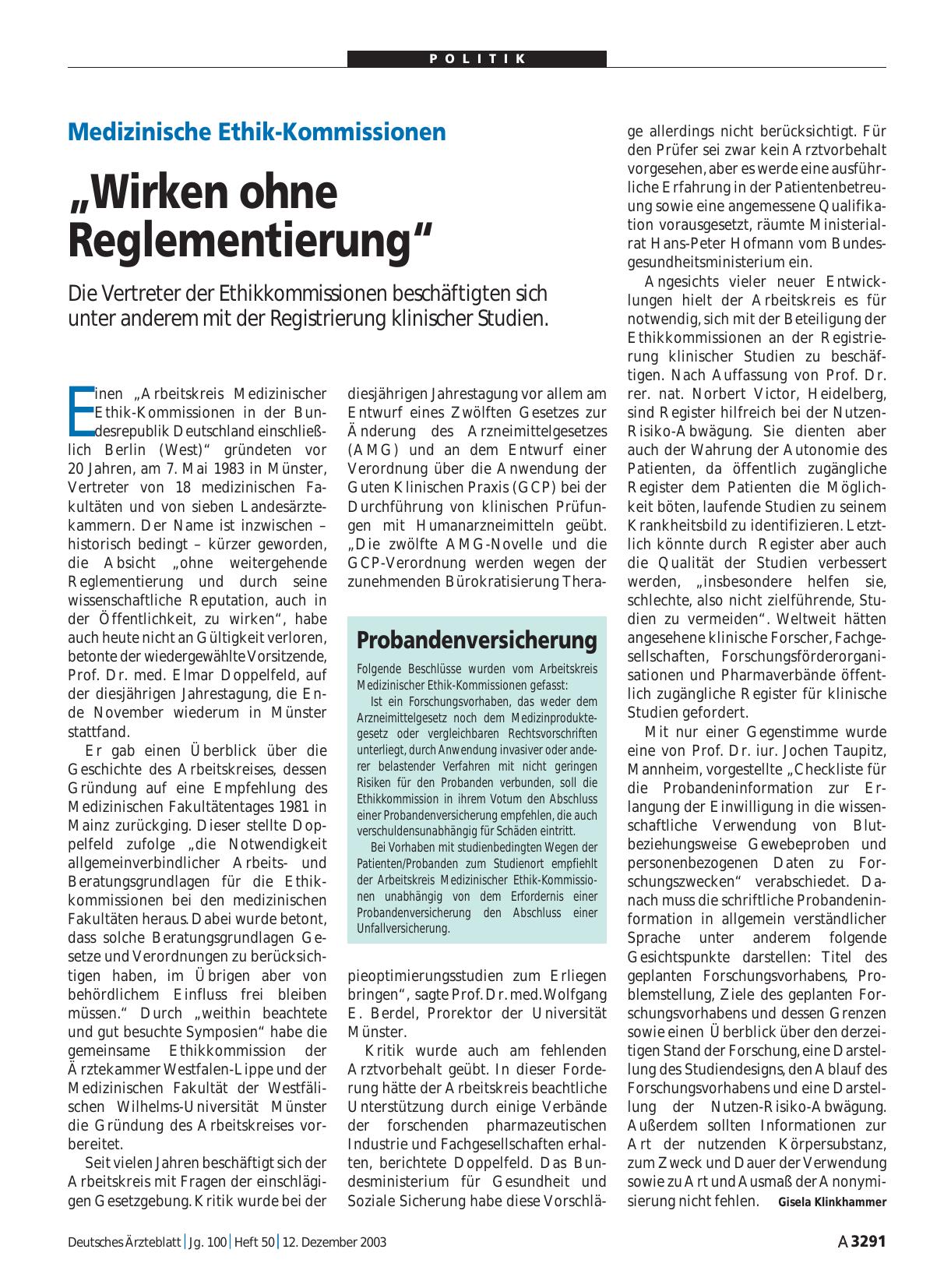 Vorschauseite 1: Medizinische Ethik-Kommissionen: „Wirken ohne Reglementierung“