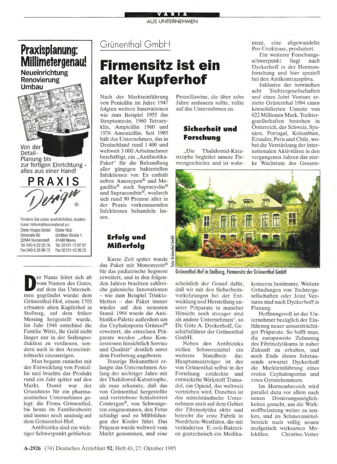 Vorschauseite 1: Grünenthal GmbH: Firmensitz ist ein alter Kupferhof