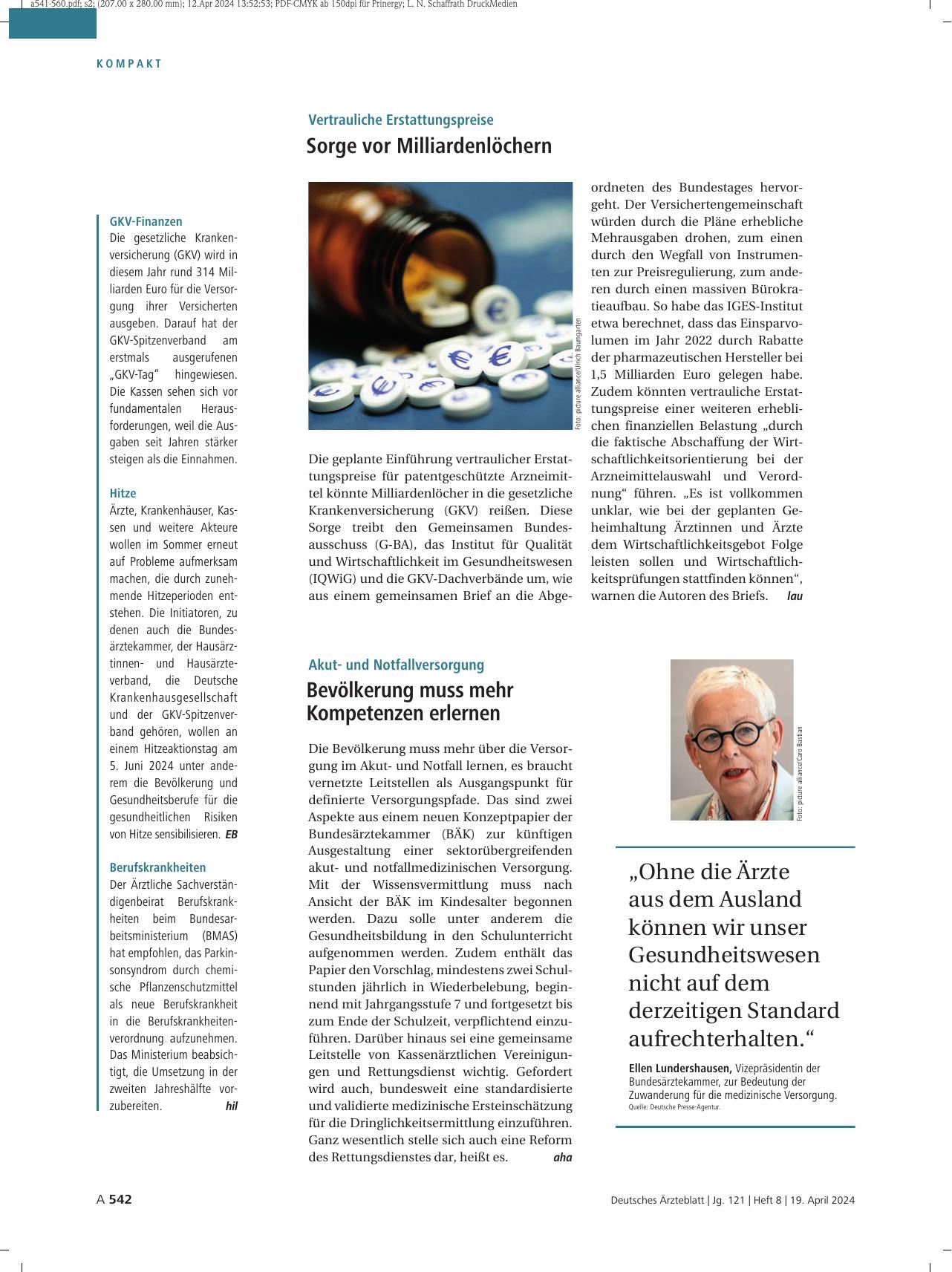 Vorschauseite 1: GKV-Finanzen / Hitze / Berufskrankheiten