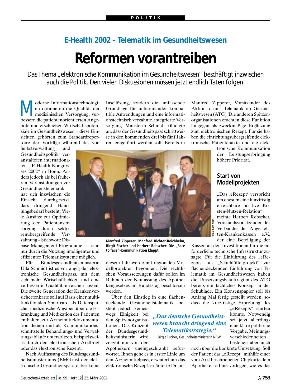 Vorschauseite 1: E-Health 2002 – Telematik im Gesundheitswesen: Reformen vorantreiben