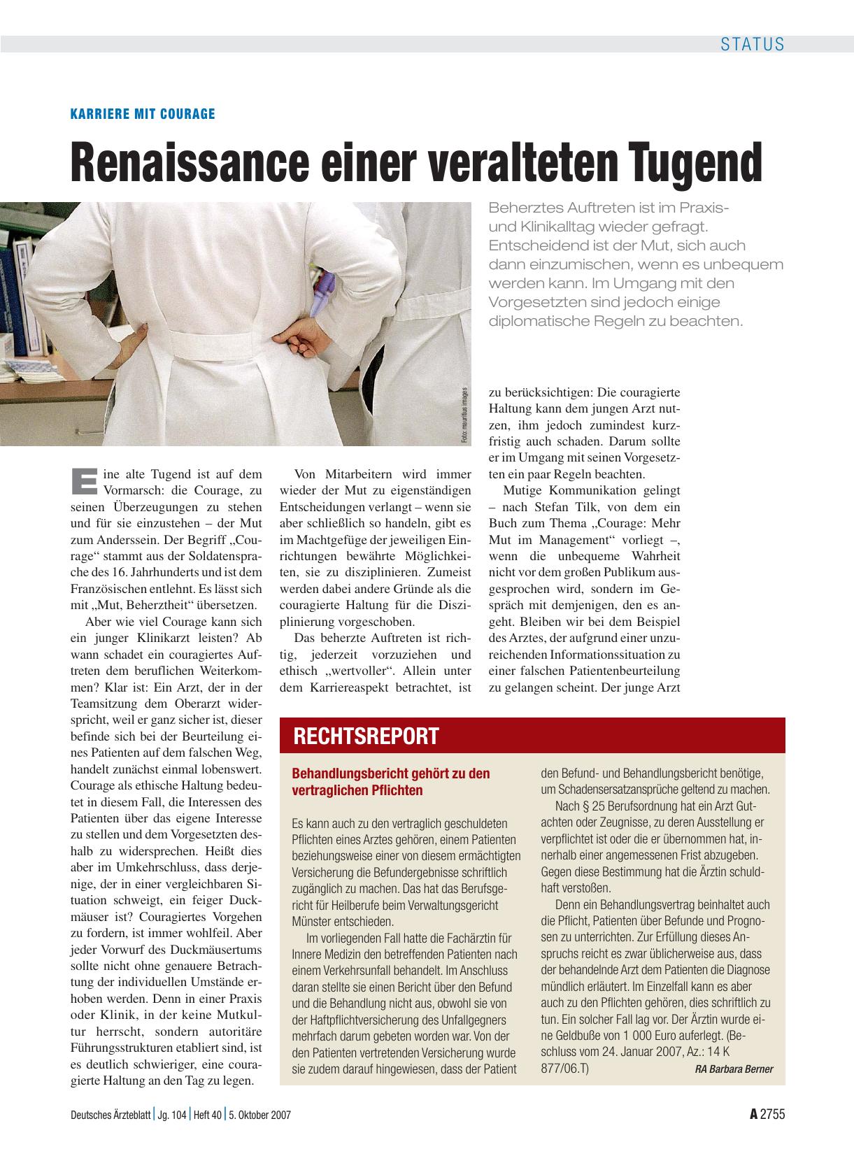 Vorschauseite 1: Behandlungsbericht gehört zu den vertraglichen Pflichten