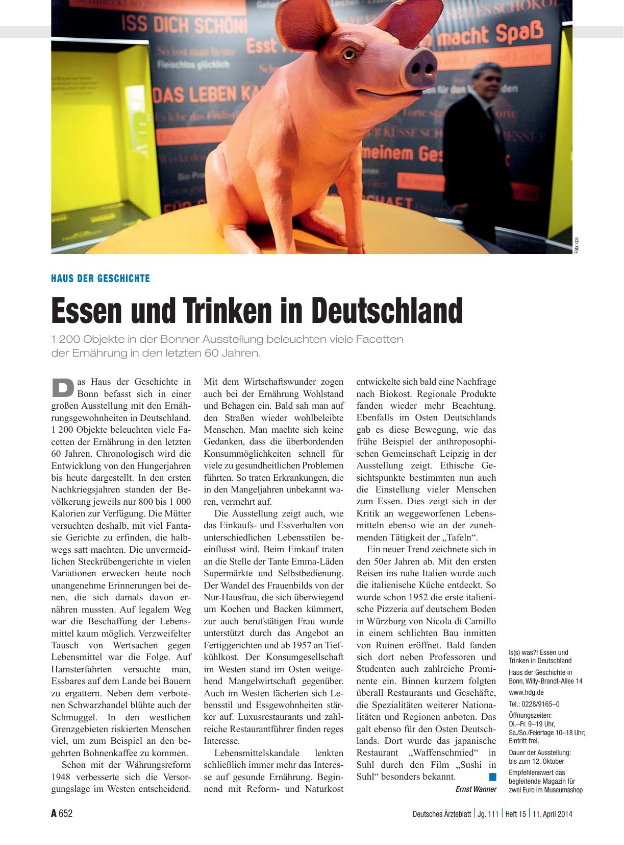 Vorschauseite 1: Haus der Geschichte: Essen und Trinken in Deutschland