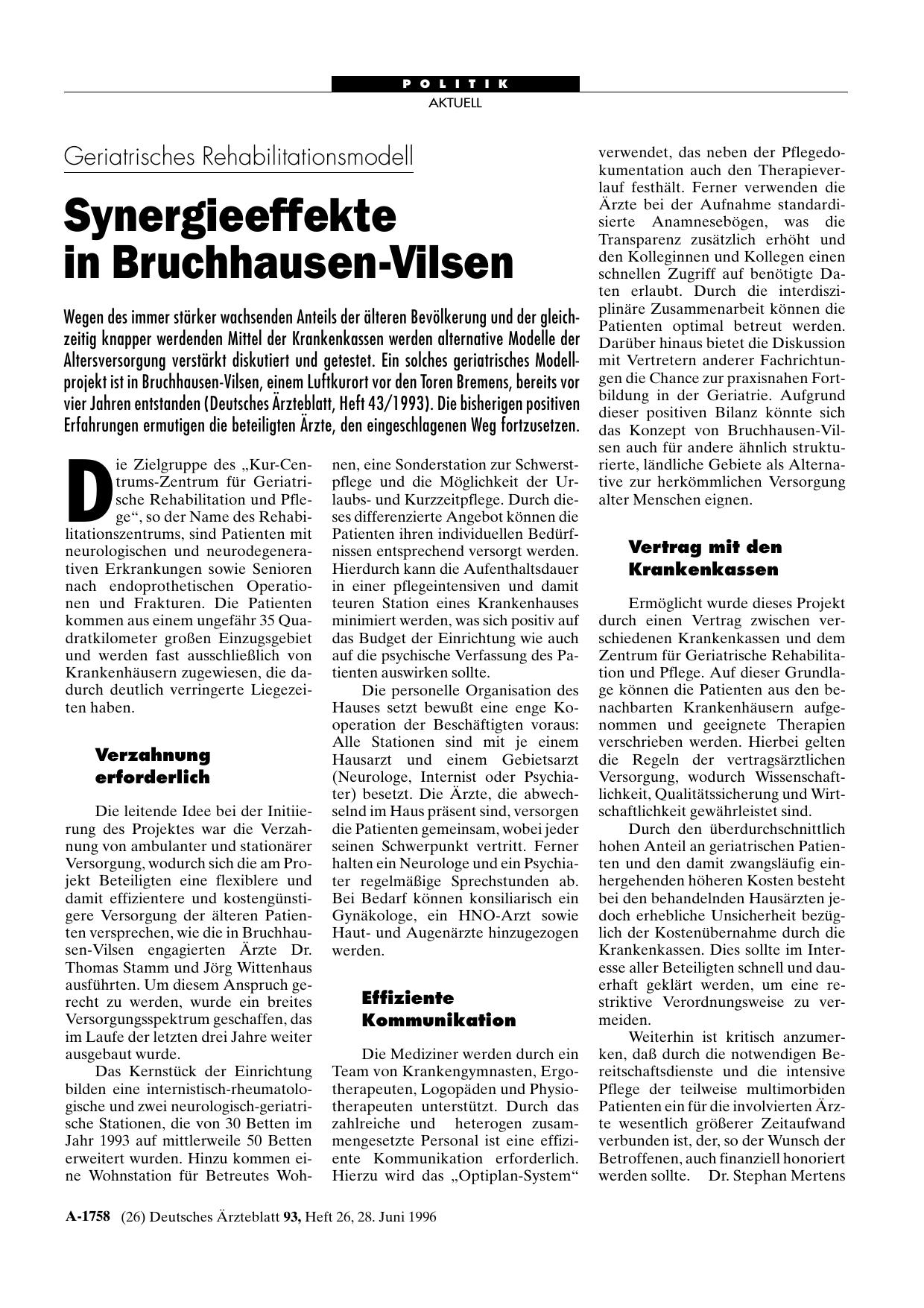 Vorschauseite 1: Geriatrisches Rehabilitationsmodell: Synergieeffekte in Bruchhausen-Vilsen