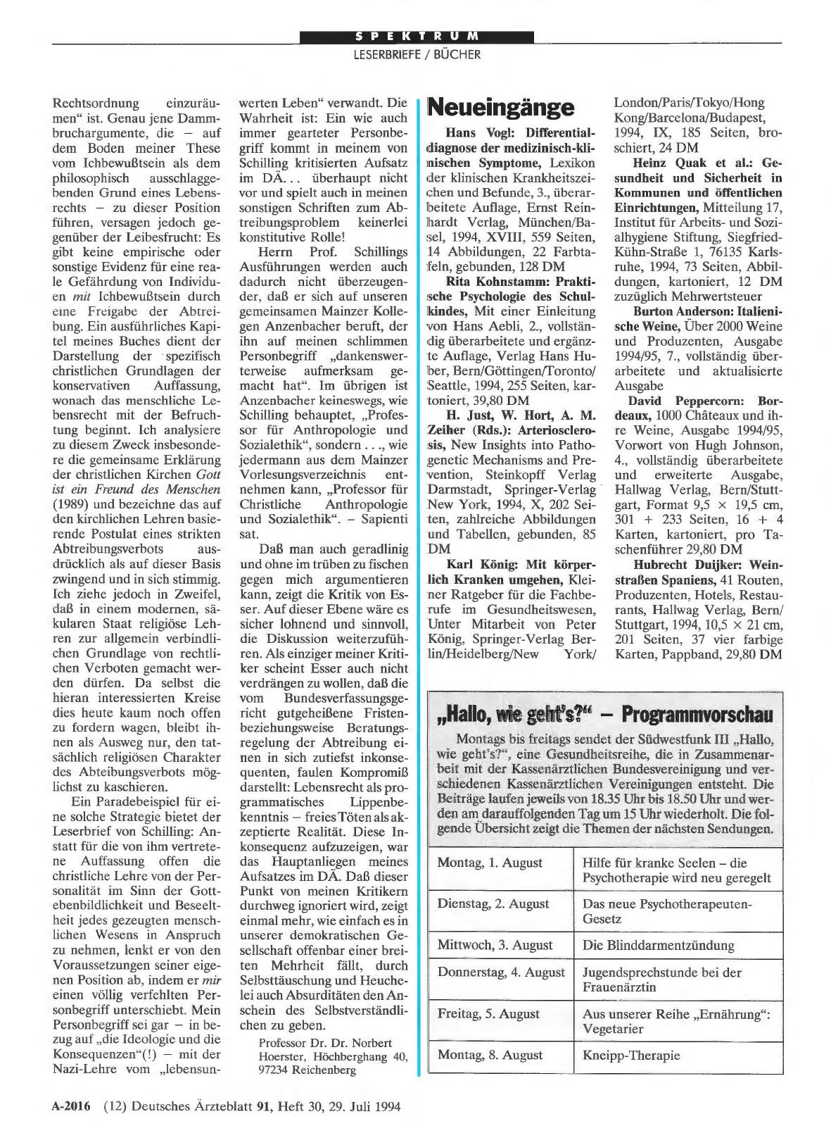 Vorschauseite 1: Abtreibung: Neueingänge