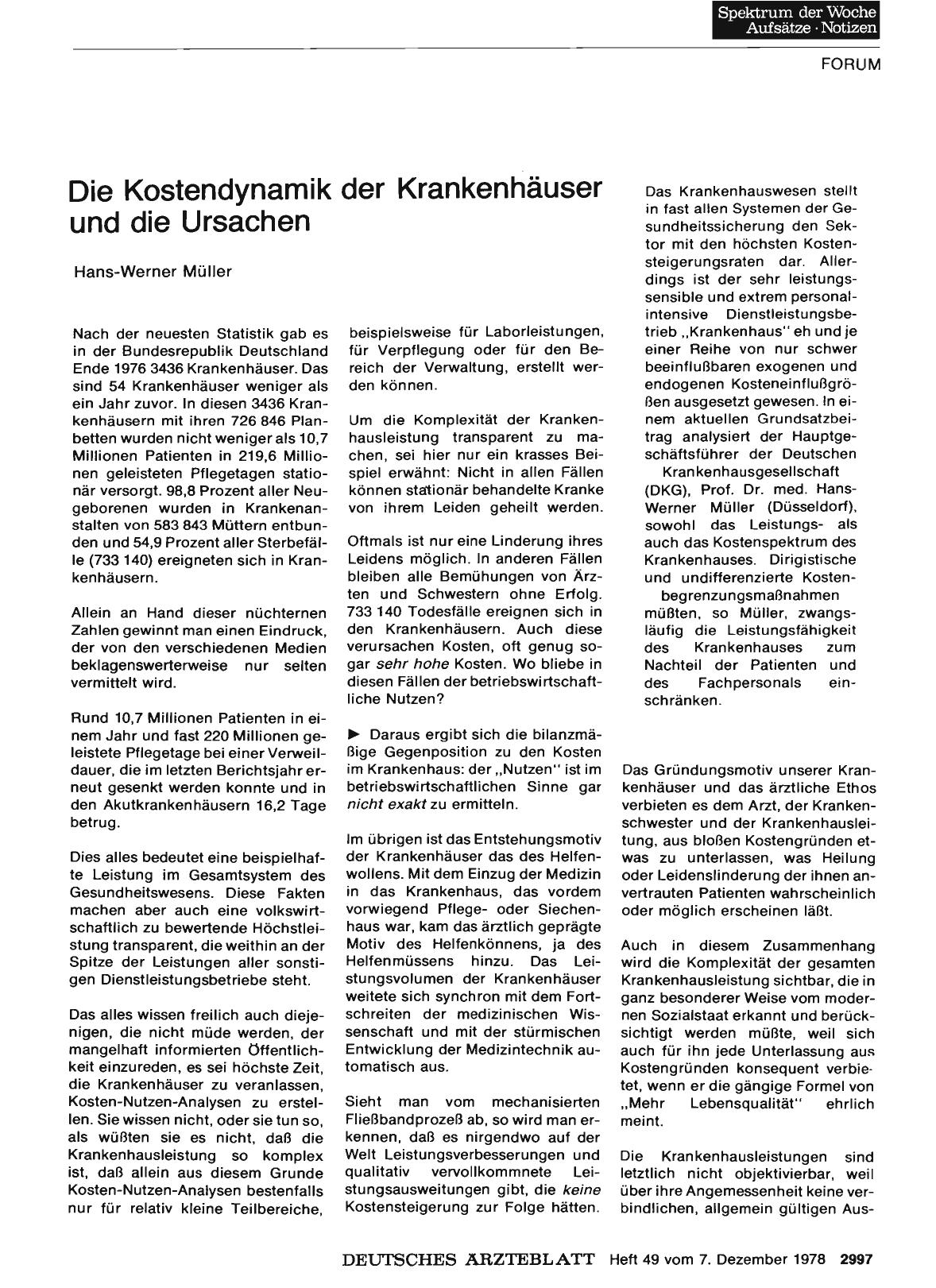 Vorschauseite 1: Die Kostendynamik der Krankenhäuser und die Ursachen