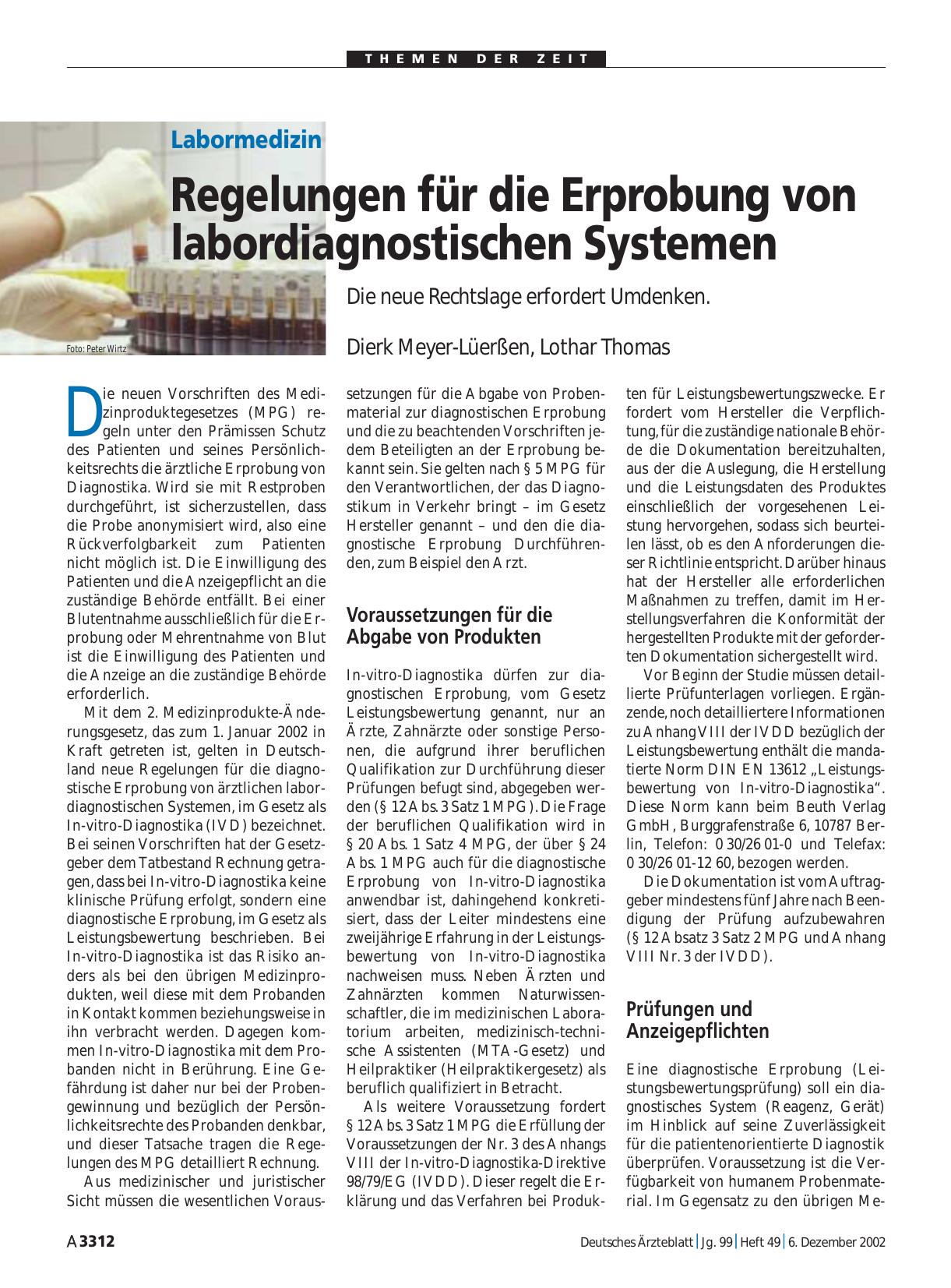 Vorschauseite 1: Labormedizin: Regelungen für die Erprobung von labordiagnostischen Systemen