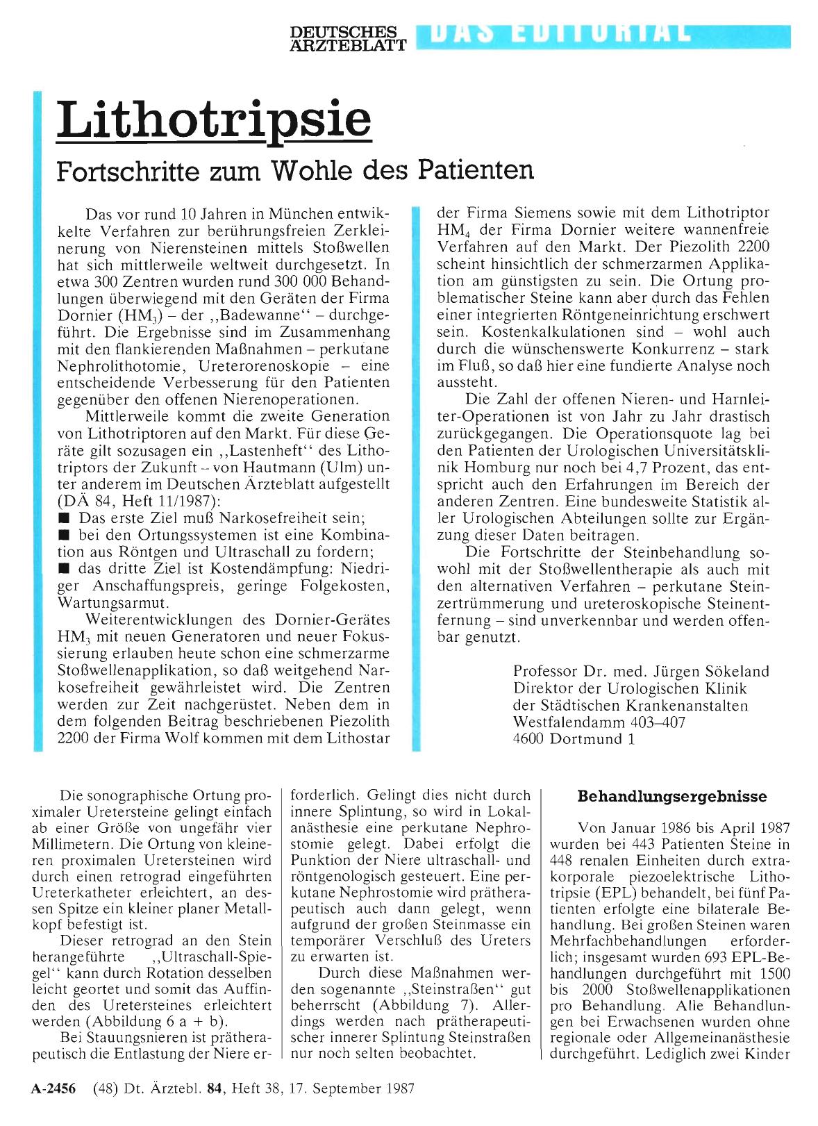 Vorschauseite 1: Lithotripsie: Fortschritte zum Wohle des Patienten