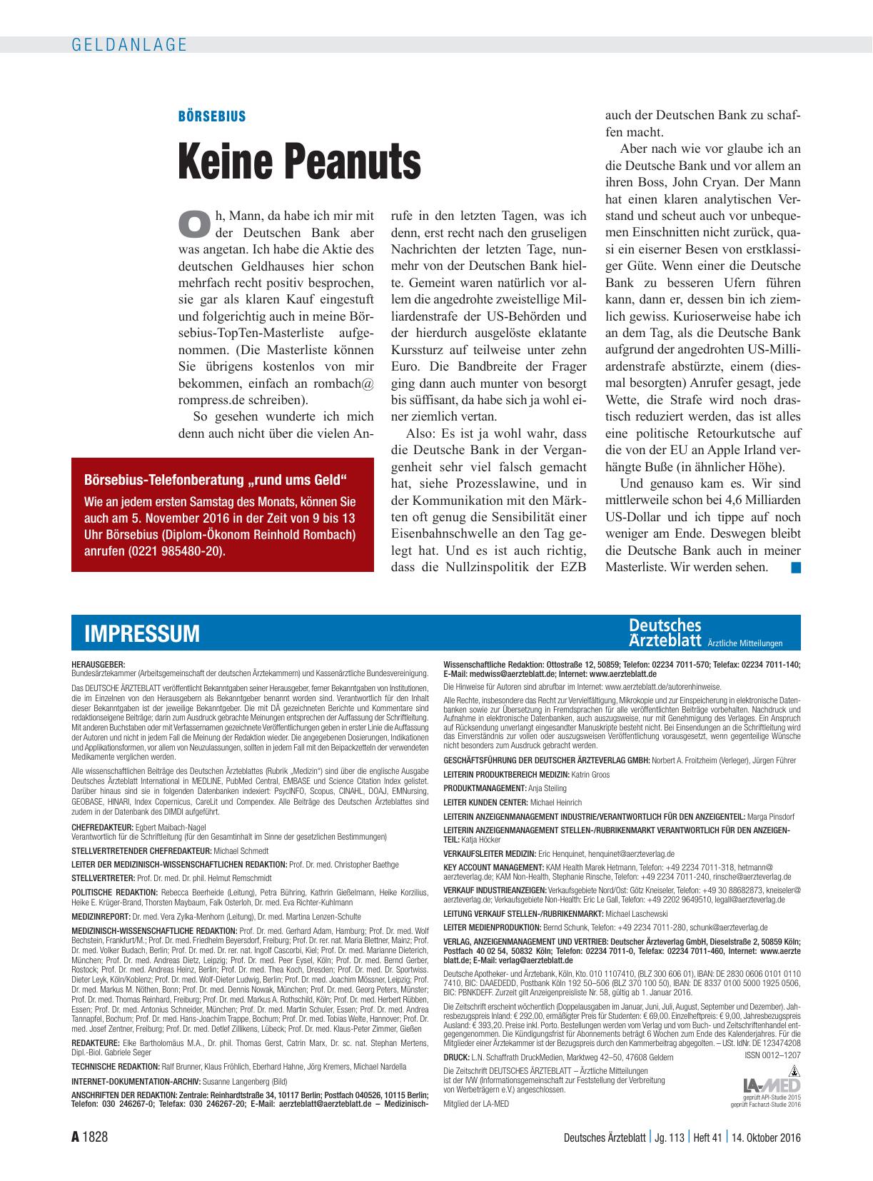 Vorschauseite 1: Börsebius: Keine Peanuts