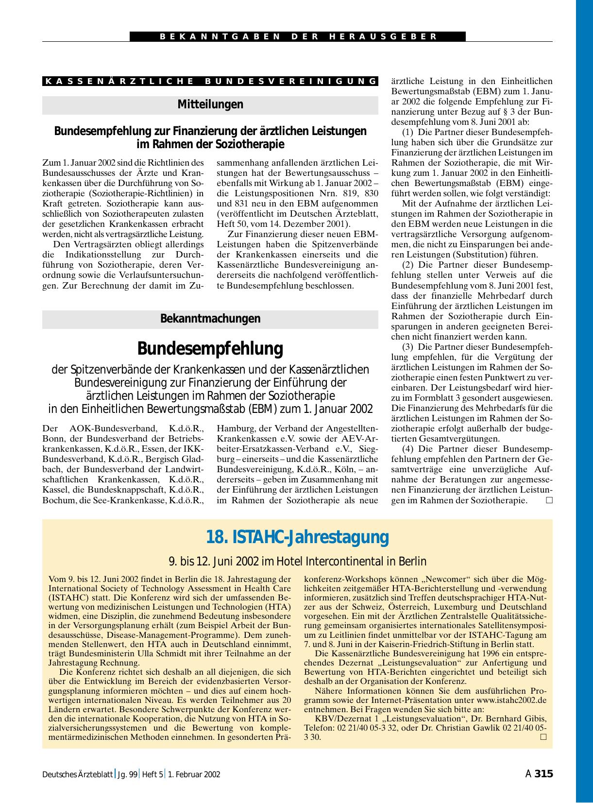 Vorschauseite 1: Bekanntmachungen: Bundesempfehlung