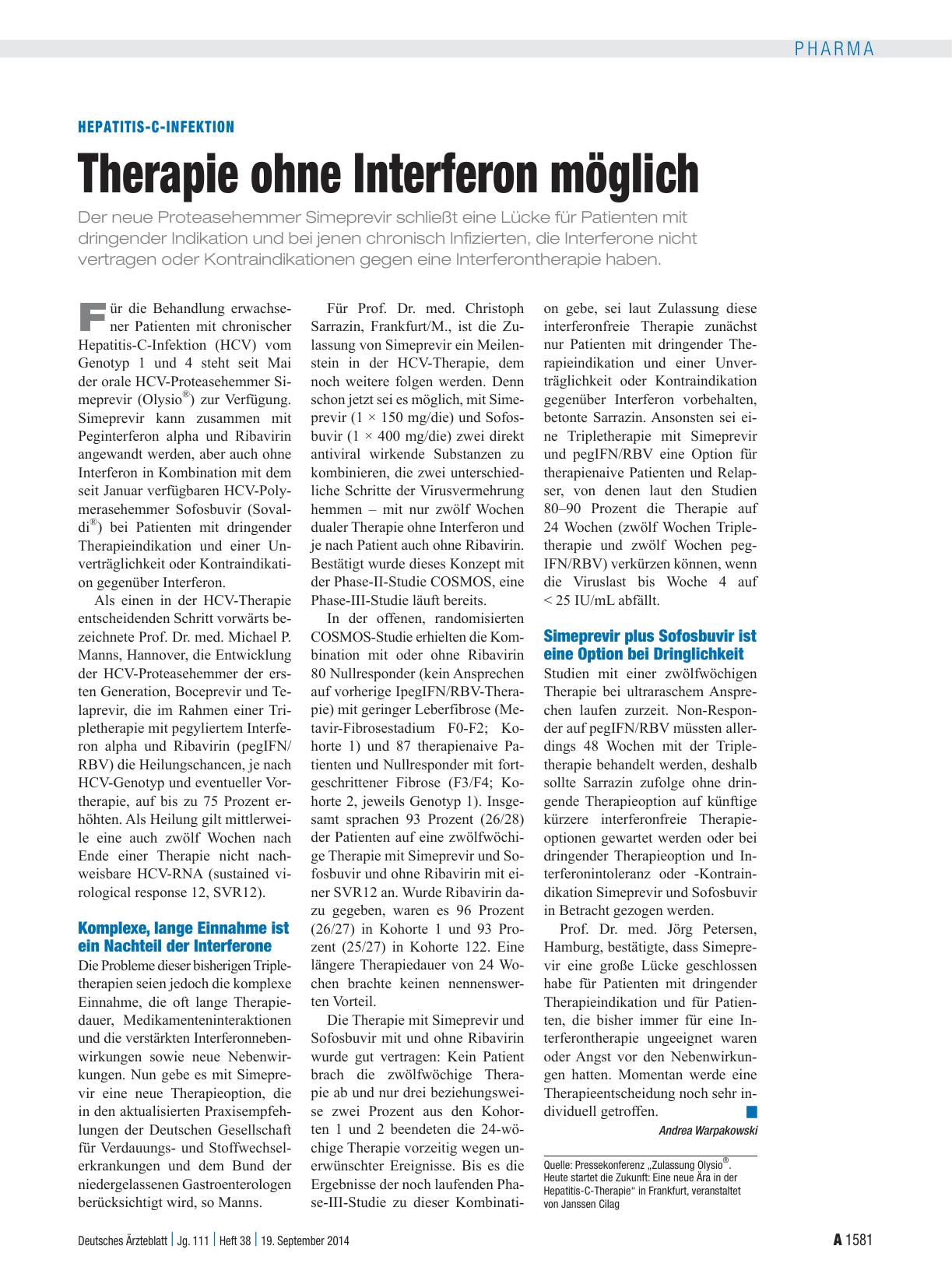 Vorschauseite 1: Hepatitis-C-Infektion: Therapie ohne Interferon möglich