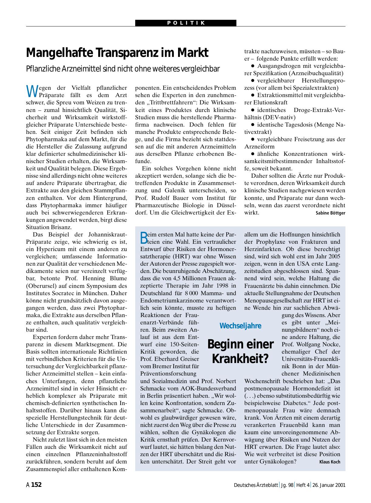 Vorschauseite 1: Wechseljahre: Beginn einer Krankheit?