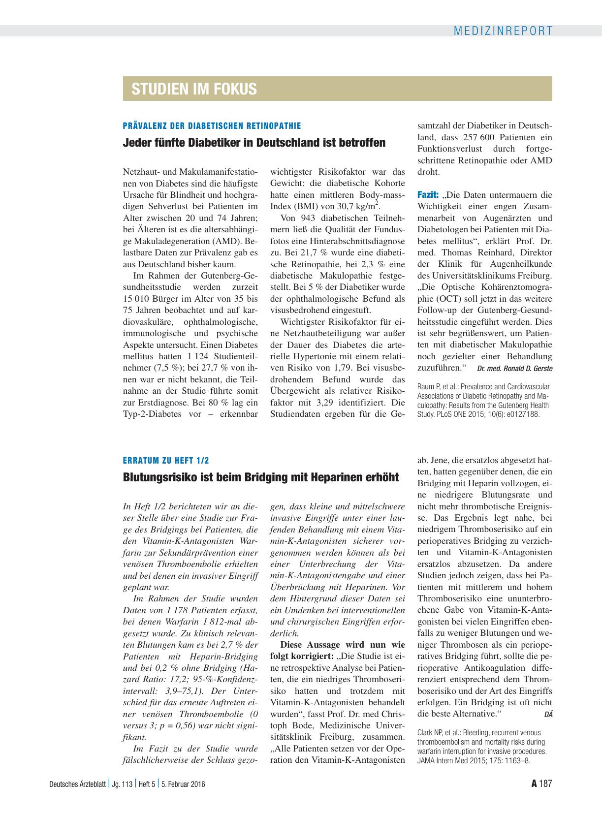 Vorschauseite 1: Prävalenz der Diabetischen Retinopathie: Jeder fünfte Diabetiker in Deutschland ist betroffen