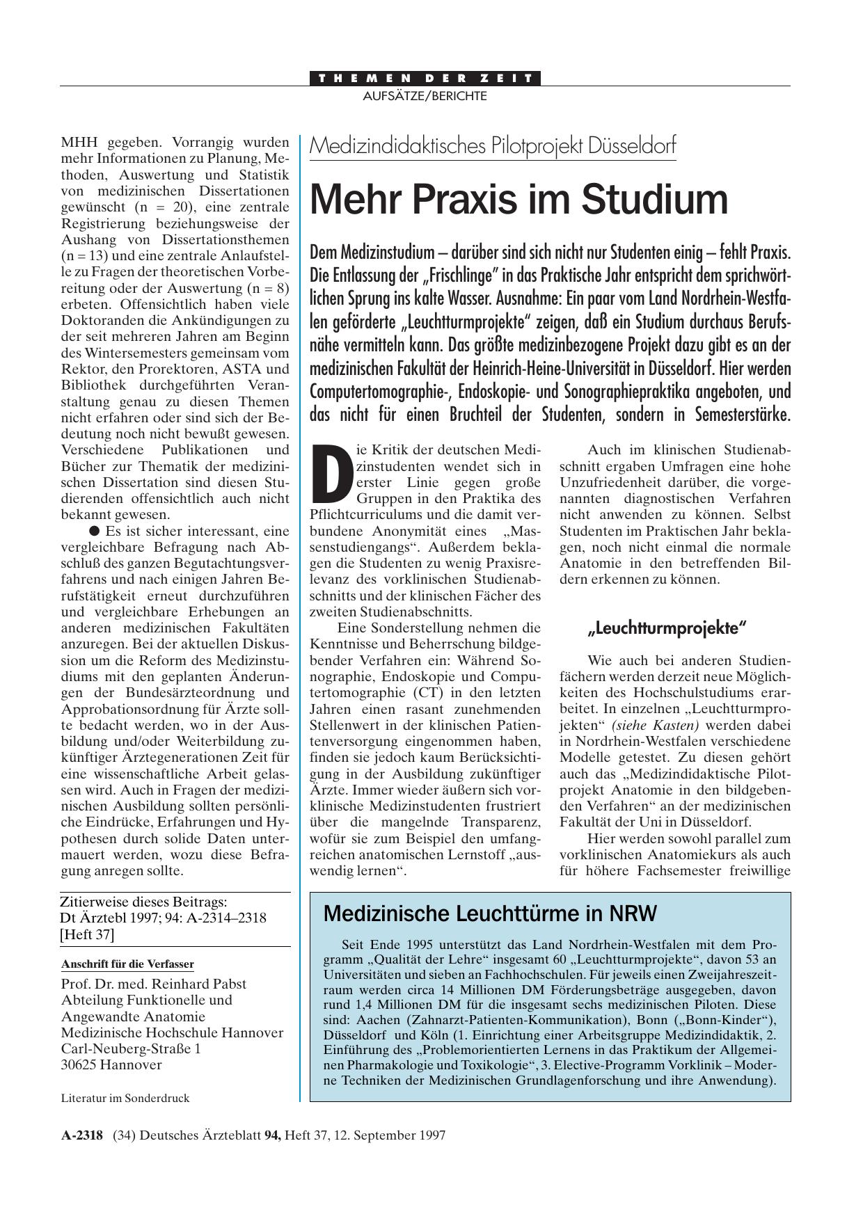Vorschauseite 1: Medizindidaktisches Pilotprojekt Düsseldorf: Mehr Praxis im Studium