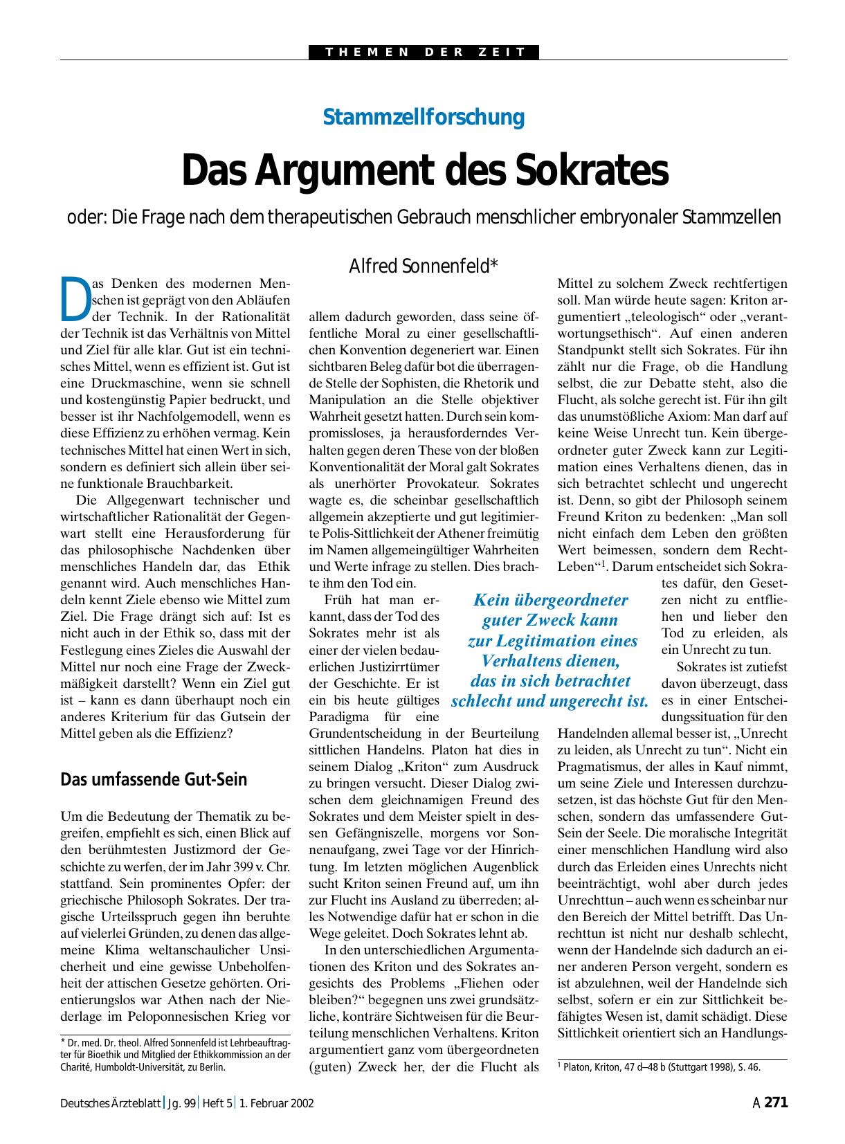Vorschauseite 1: Stammzellforschung: Das Argument des Sokrates