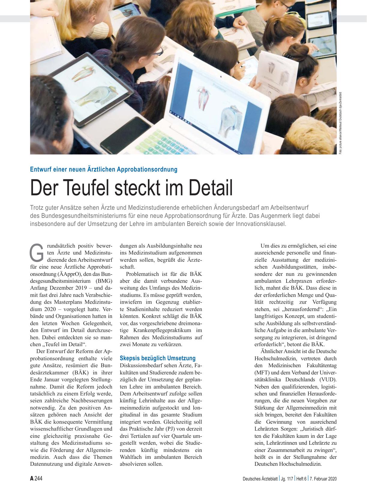 Vorschauseite 1: Entwurf einer neuen Ärztlichen Approbationsordnung: Der Teufel steckt im Detail