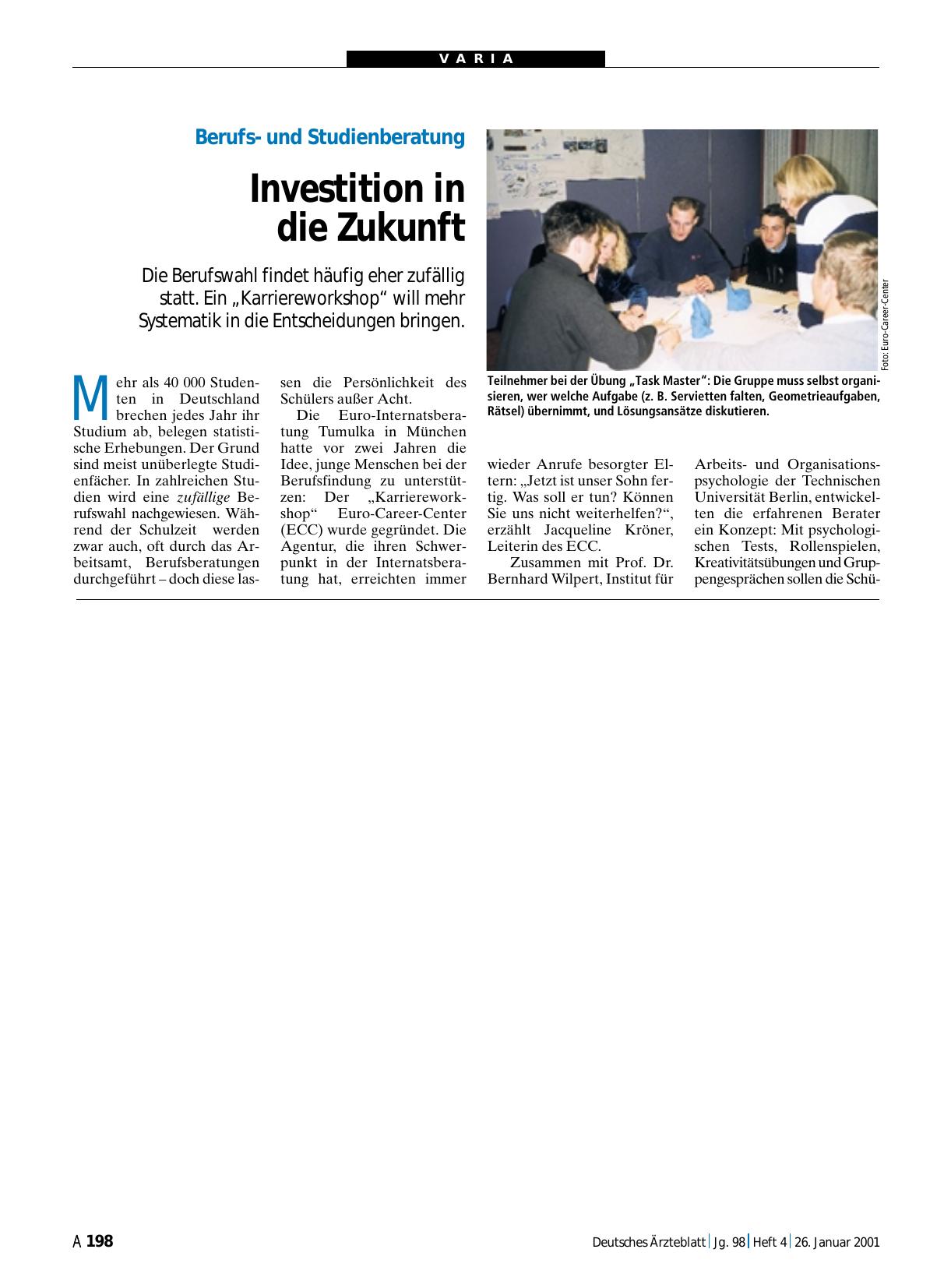 Vorschauseite 1: Berufsund Studienberatung: Investition in die Zukunft