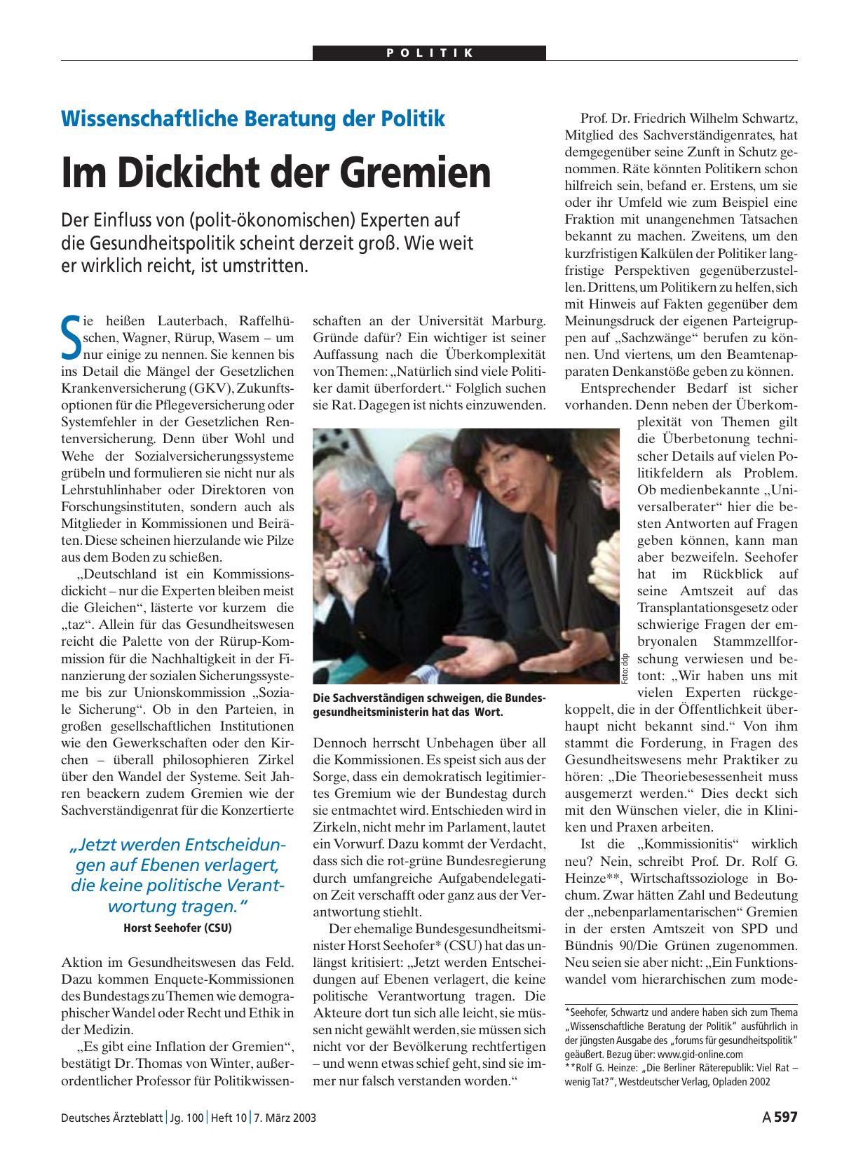 Vorschauseite 1: Wissenschaftliche Beratung der Politik: Im Dickicht der Gremien