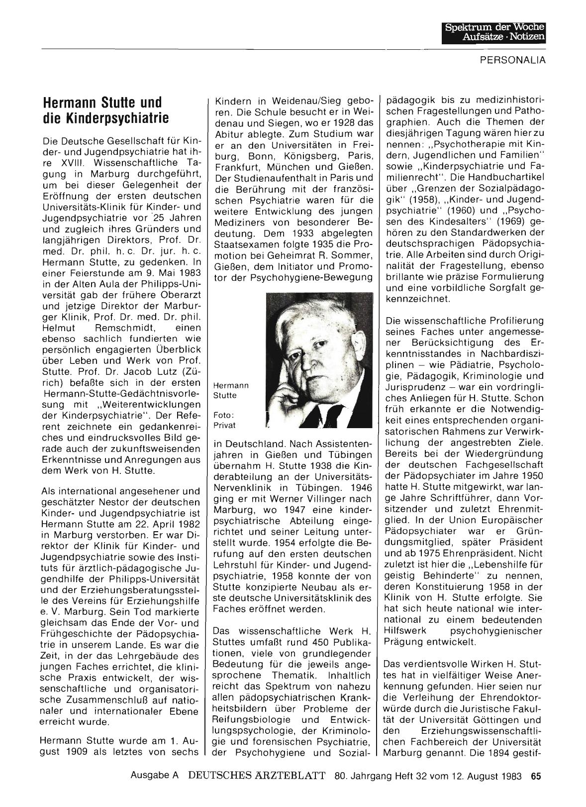Vorschauseite 1: Hermann Stutte und die Kinderpsychiatrie