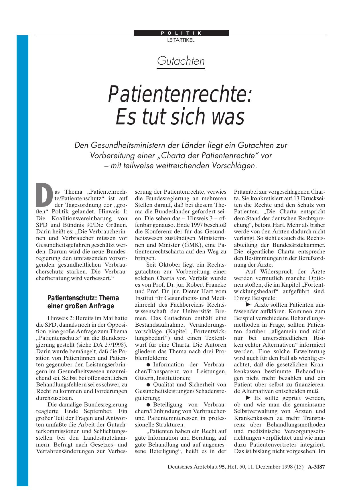 Vorschauseite 1: Gutachten – Patientenrechte: Es tut sich was