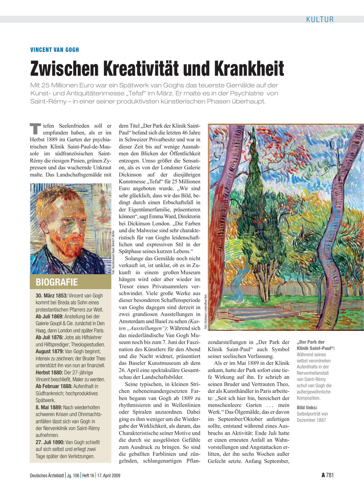 Vorschauseite 1: Vincent van Gogh: Zwischen Kreativität und Krankheit