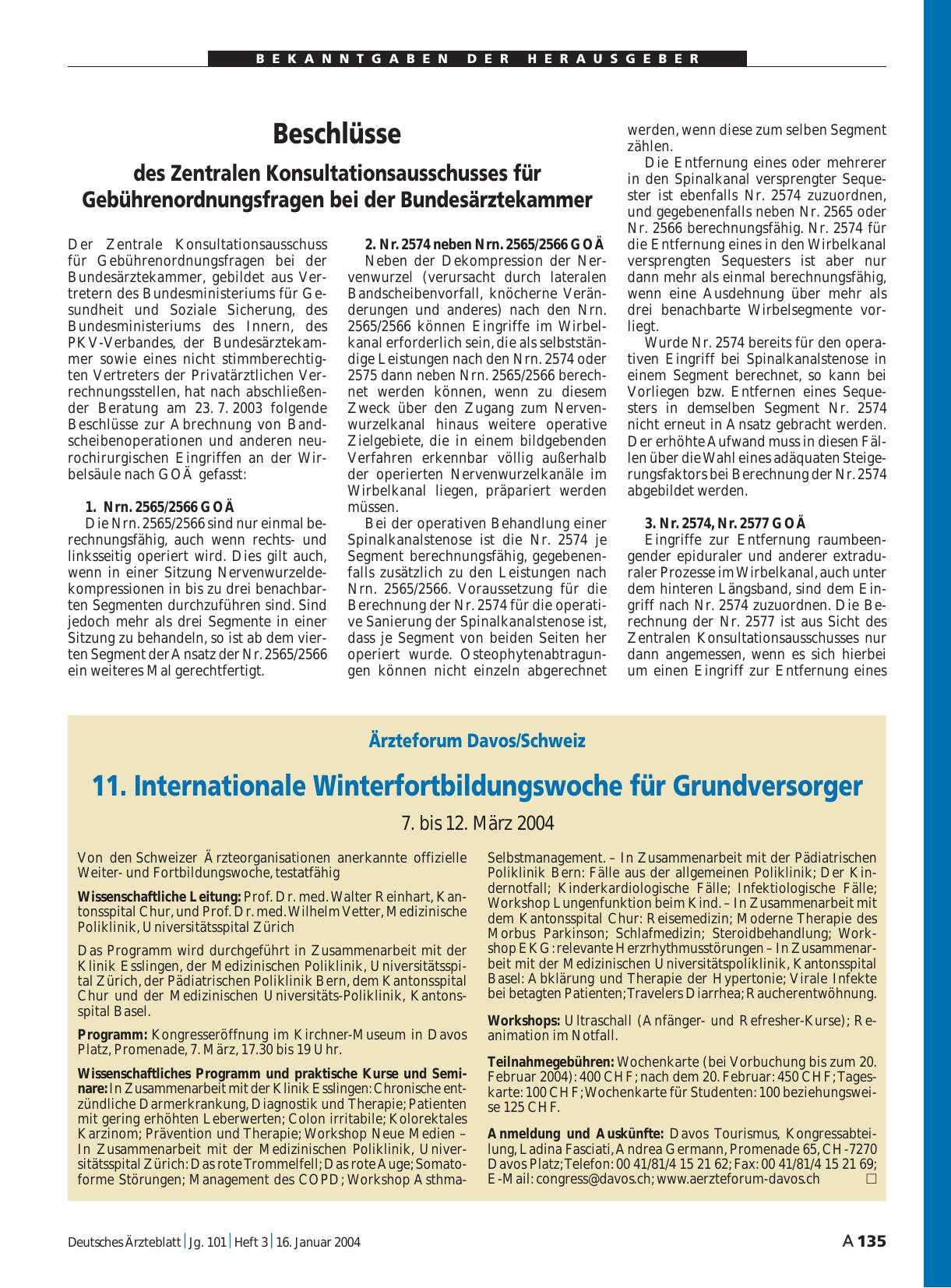 Vorschauseite 1: Ärzteforum Davos/Schweiz: 11. Internationale Winterfortbildungswoche für Grundversorger