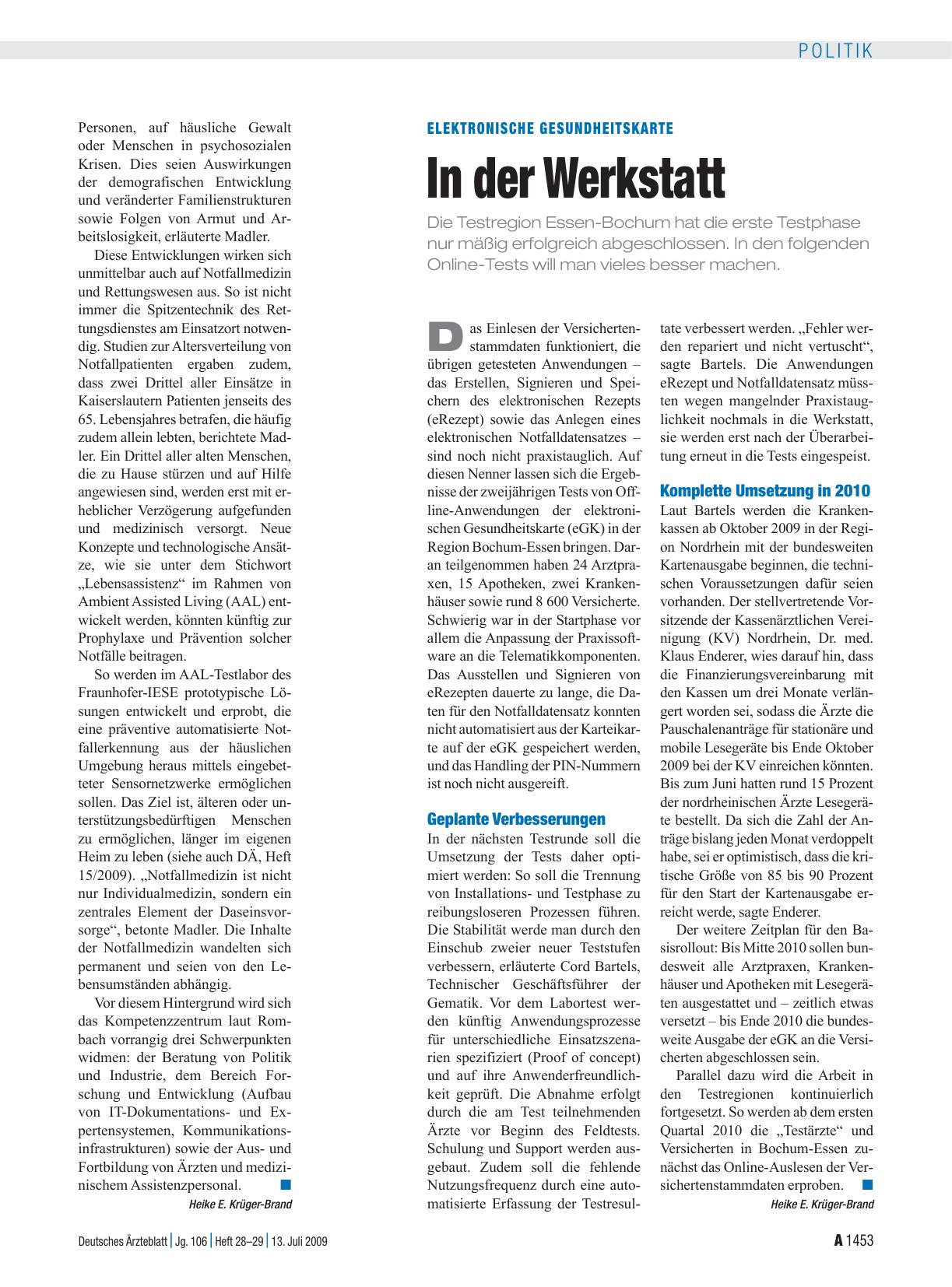 Vorschauseite 1: Elektronische Gesundheitskarte: In der Werkstatt