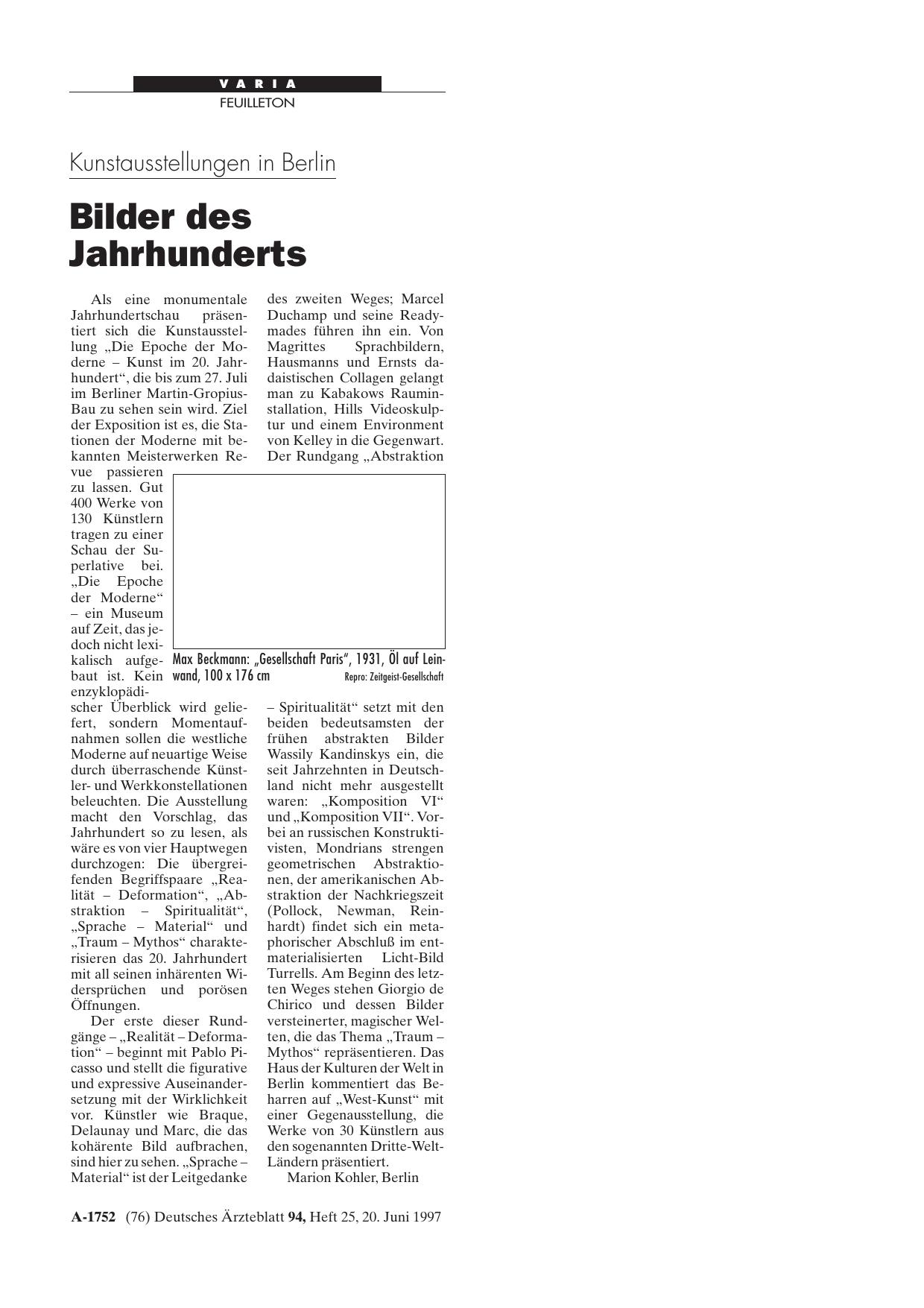 Vorschauseite 1: Kunstausstellungen in Berlin: Bilder des Jahrhunderts