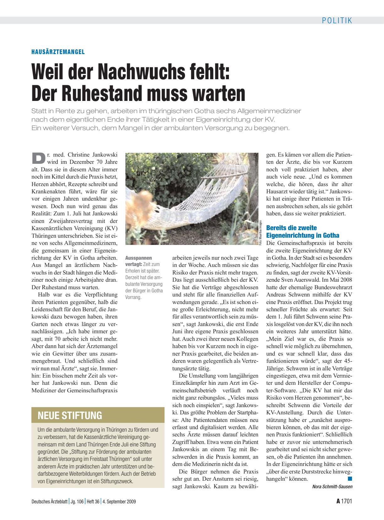 Vorschauseite 1: Hausärztemangel – Weil der Nachwuchs fehlt: Der Ruhestand muss warten