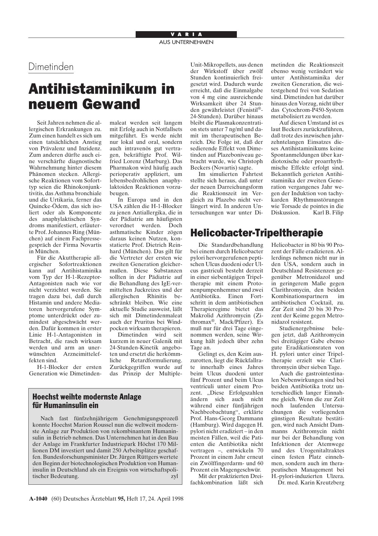 Vorschauseite 1: Helicobacter-Tripeltherapie