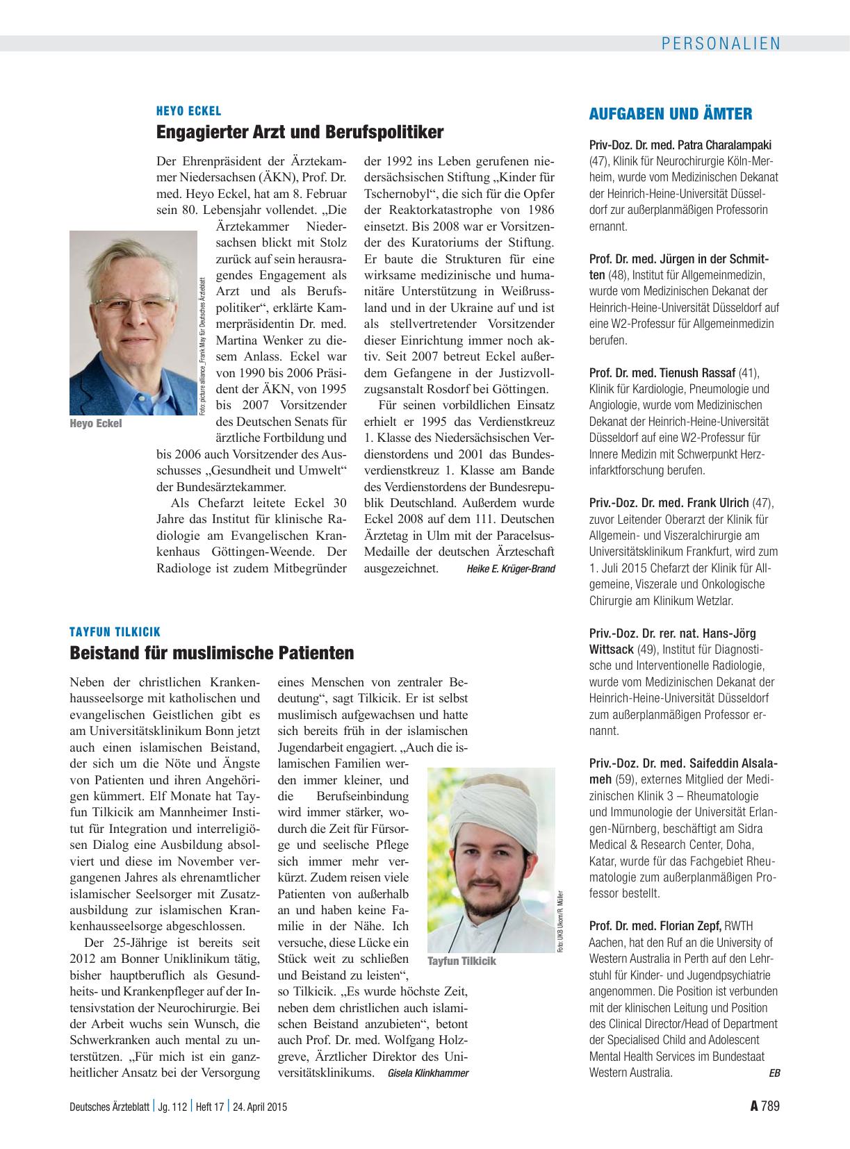 Vorschauseite 1: Heyo Eckel: Engagierter Arzt und Berufspolitiker