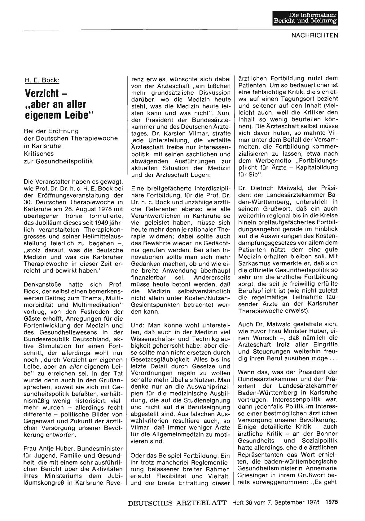Vorschauseite 1: H. E. Bock: Verzicht — „aber an aller eigenem Leibe“