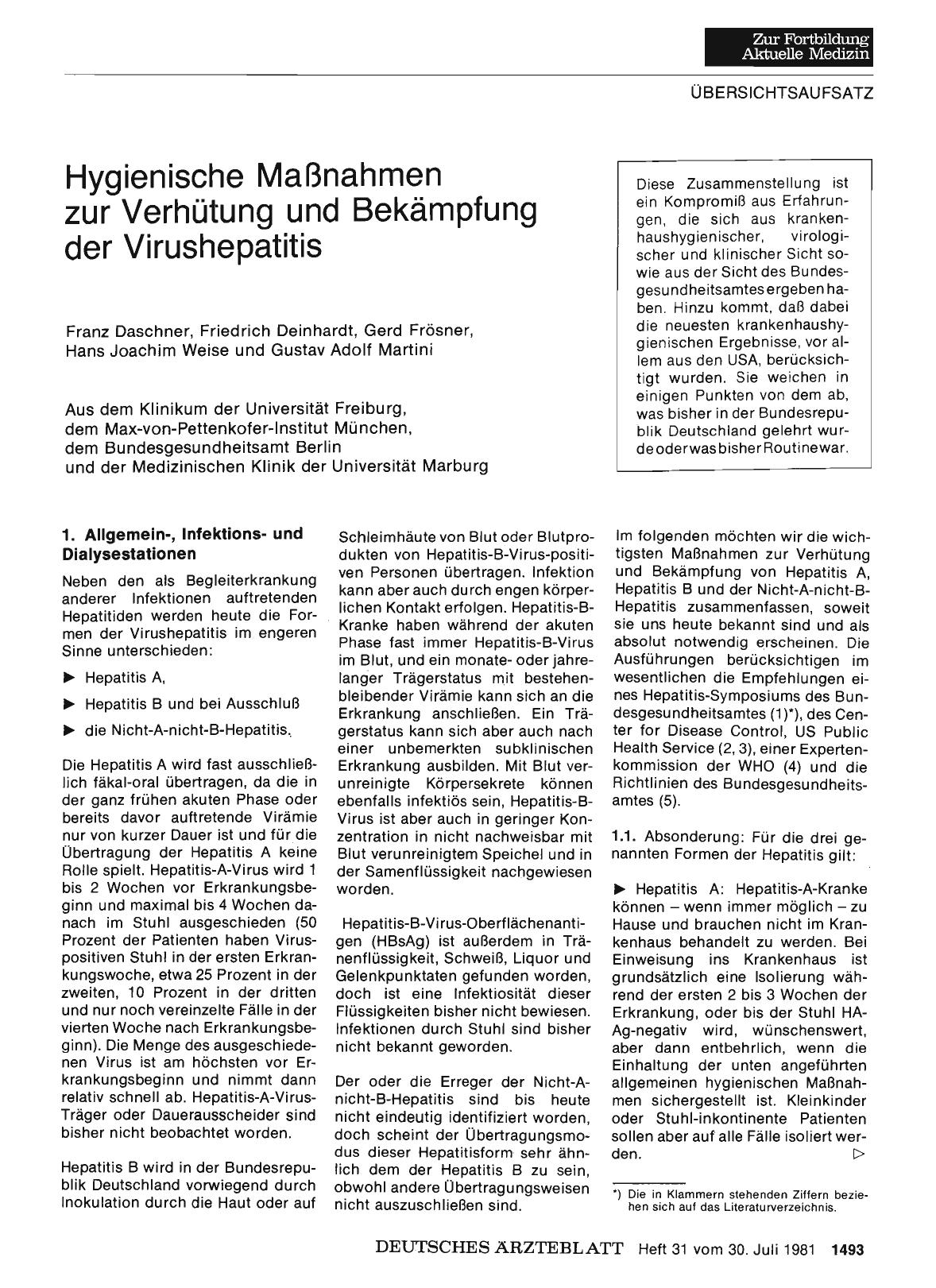 Vorschauseite 1: Hygienische Maßnahmen zur Verhütung und Bekämpfung der Virushepatitis