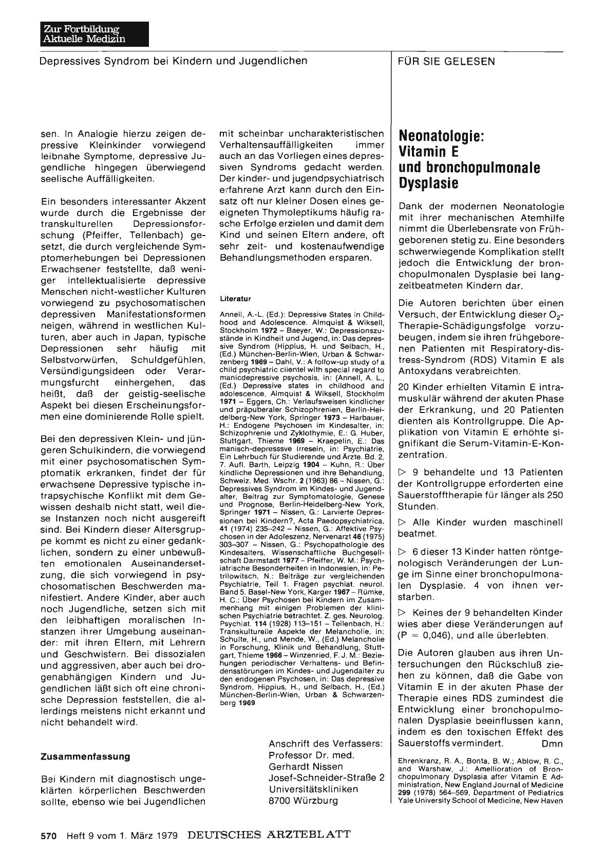 Vorschauseite 1: Neonatologie: Vitamin E und bronchopulmonale Dysplasie