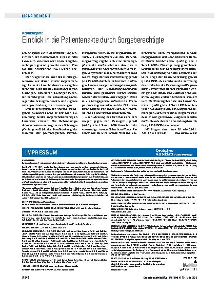 Vorschauseite 1: Rechtsreport: Einblick in die Patientenakte durch Sorgeberechtigte