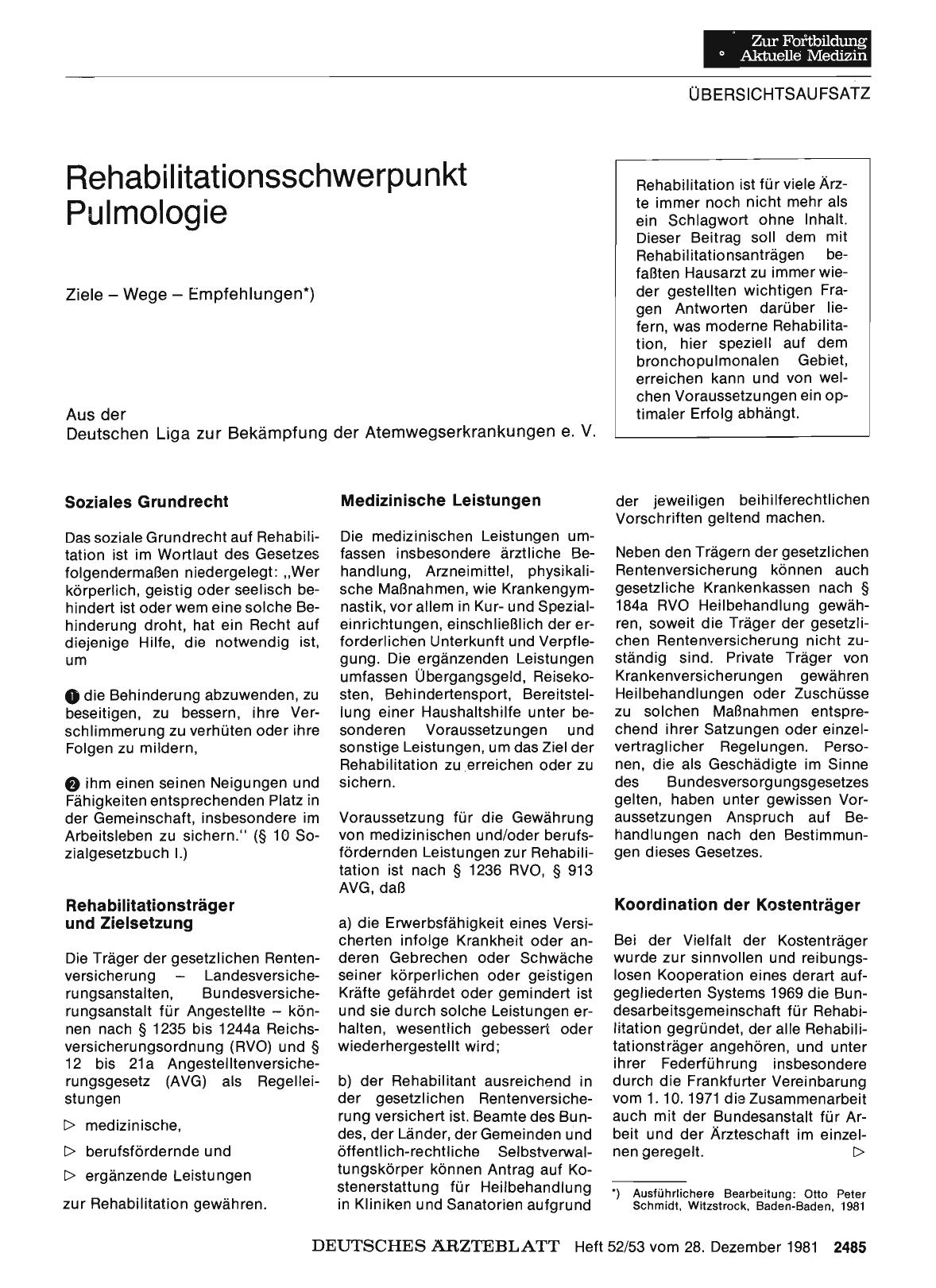 Vorschauseite 1: Rehabilitationsschwerpunkt Pulmologie: Ziele — Wege — Empfehlungen