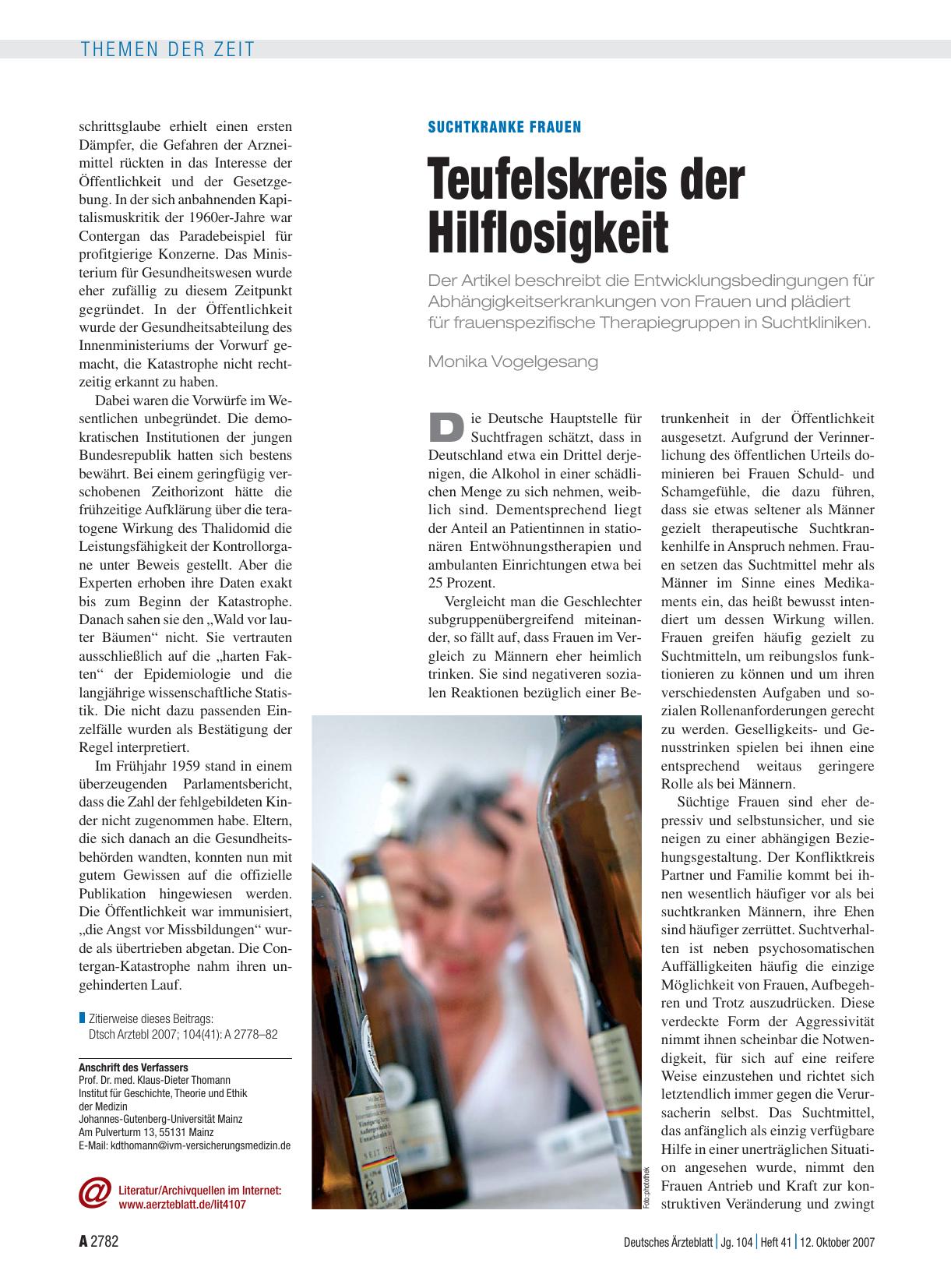 Vorschauseite 1: Suchtkranke Frauen: Teufelskreis der Hilflosigkeit