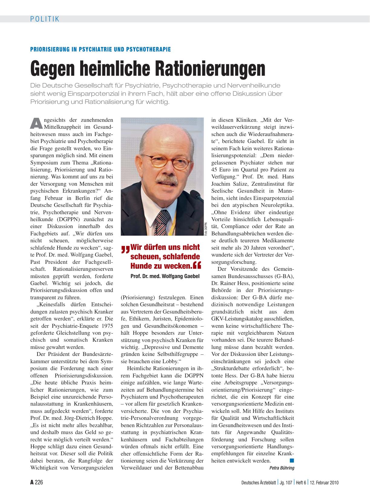 Vorschauseite 1: Priorisierung in Psychiatrie und Psychotherapie: Gegen heimliche Rationierungen