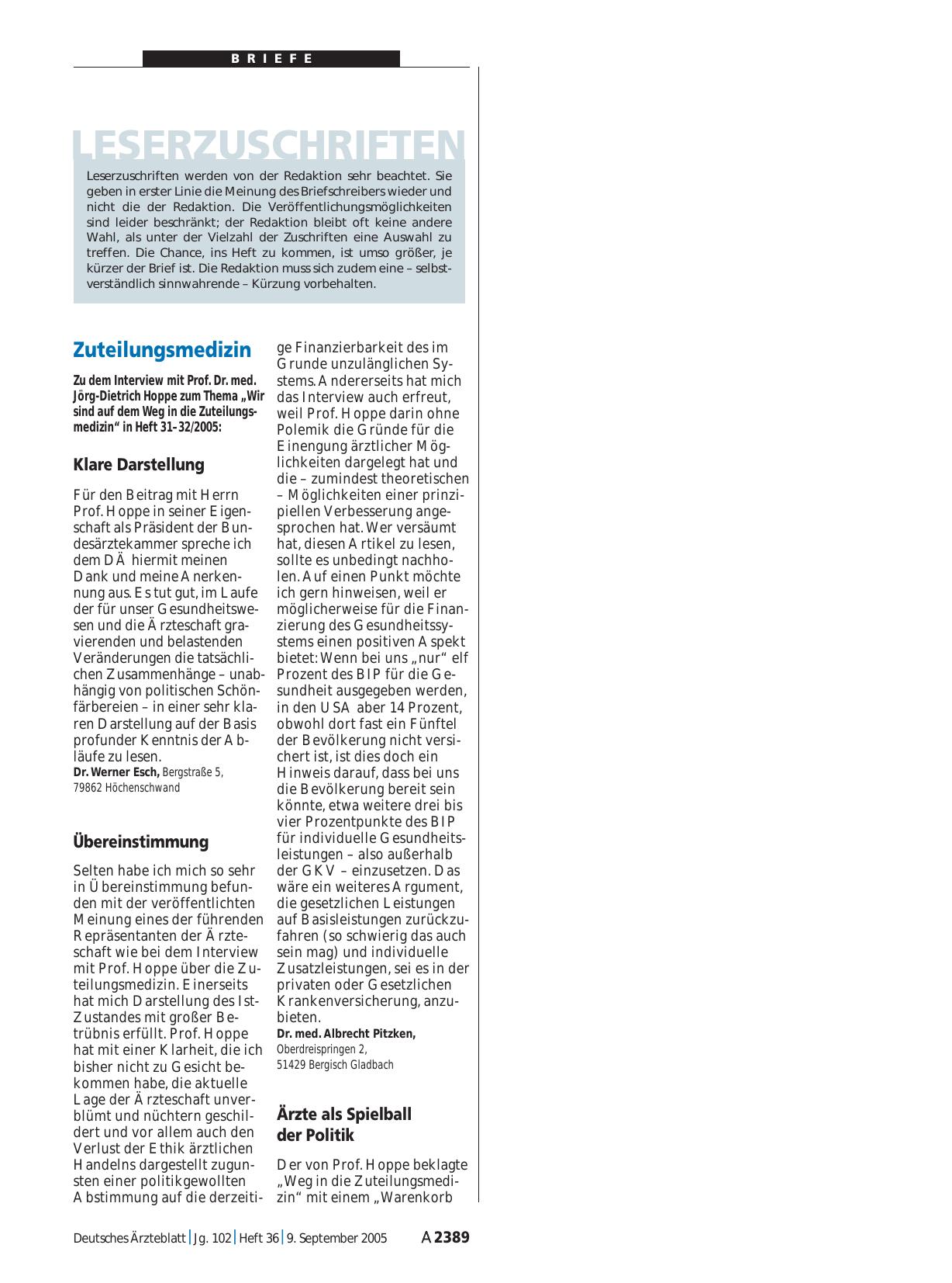 Vorschauseite 1: Zuteilungsmedizin: Ärzte als Spielball der Politik