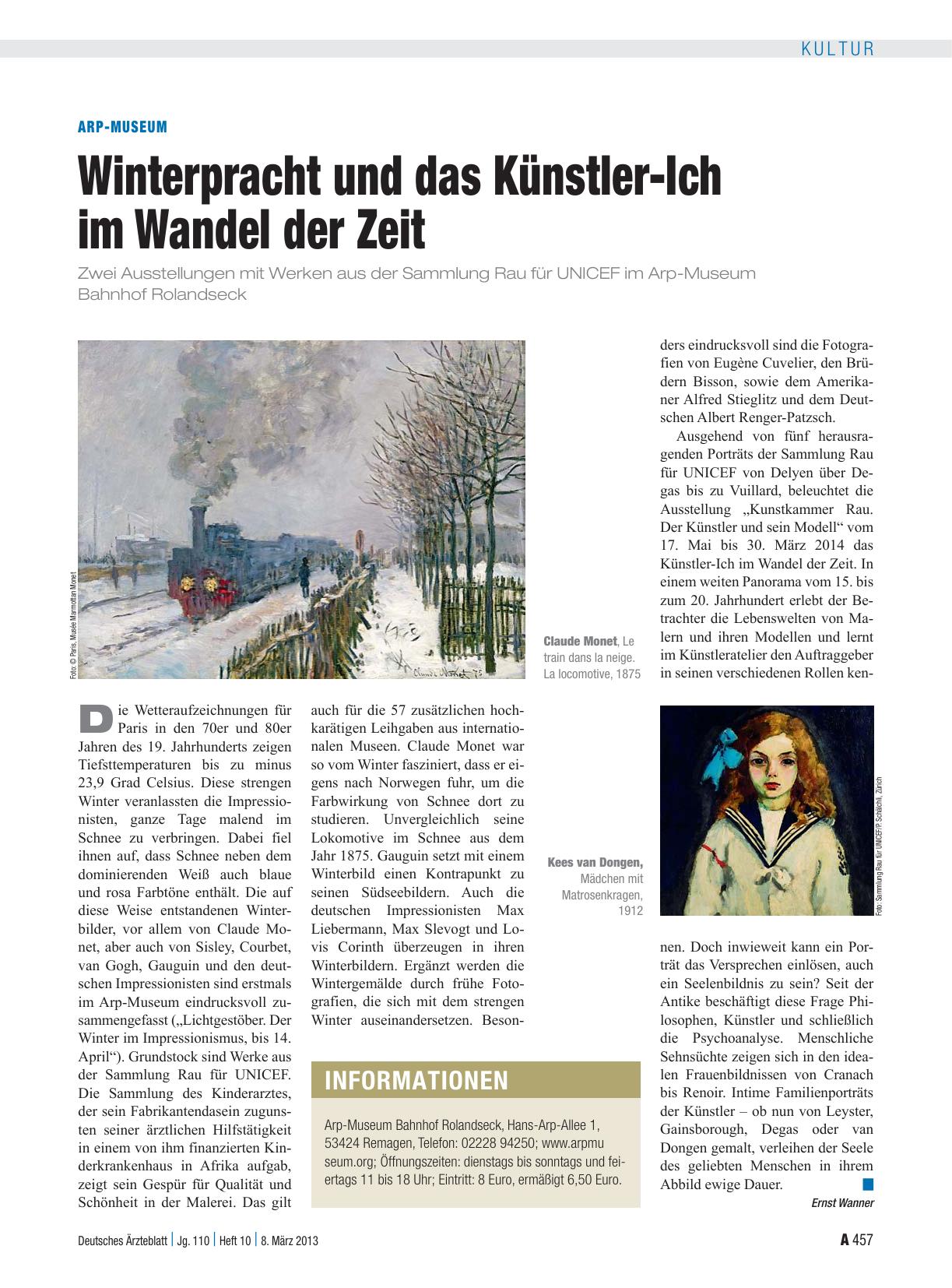 Vorschauseite 1: Arp-Museum: Winterpracht und das Künstler-Ich im Wandel der Zeit