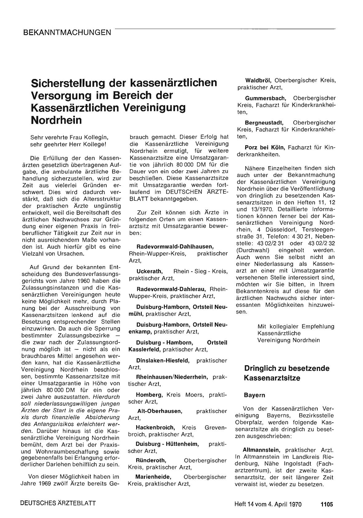 Vorschauseite 1: Dringlich zu besetzende Kassenarztsitze