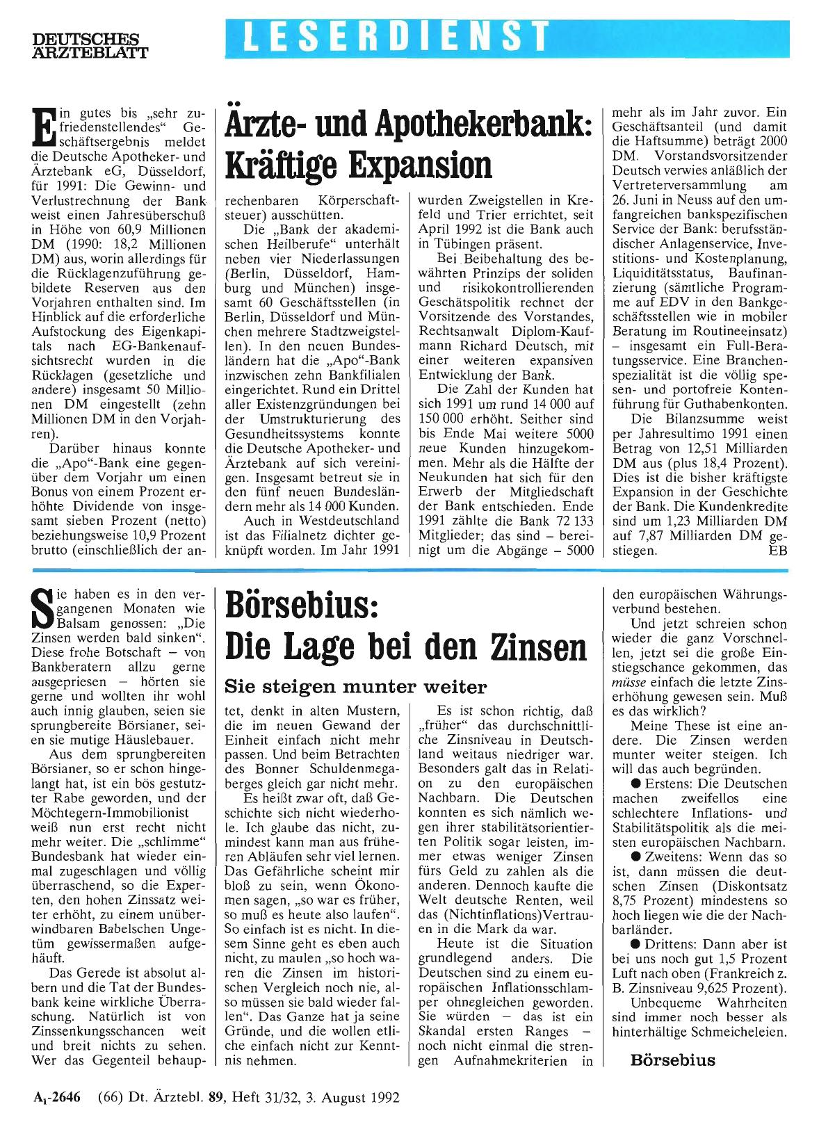 Vorschauseite 1: Börsebius: Die Lage bei den Zinsen