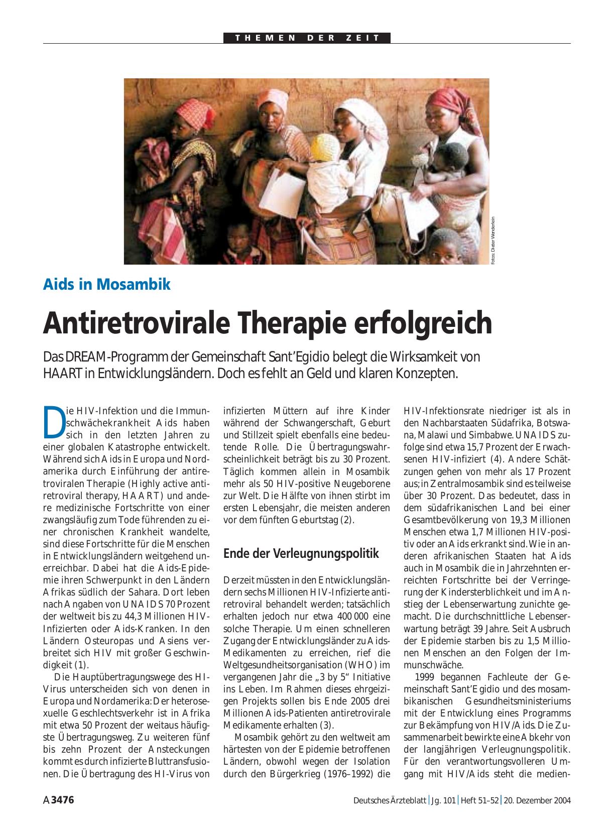 Vorschauseite 1: Aids in Mosambik: Antiretrovirale Therapie erfolgreich
