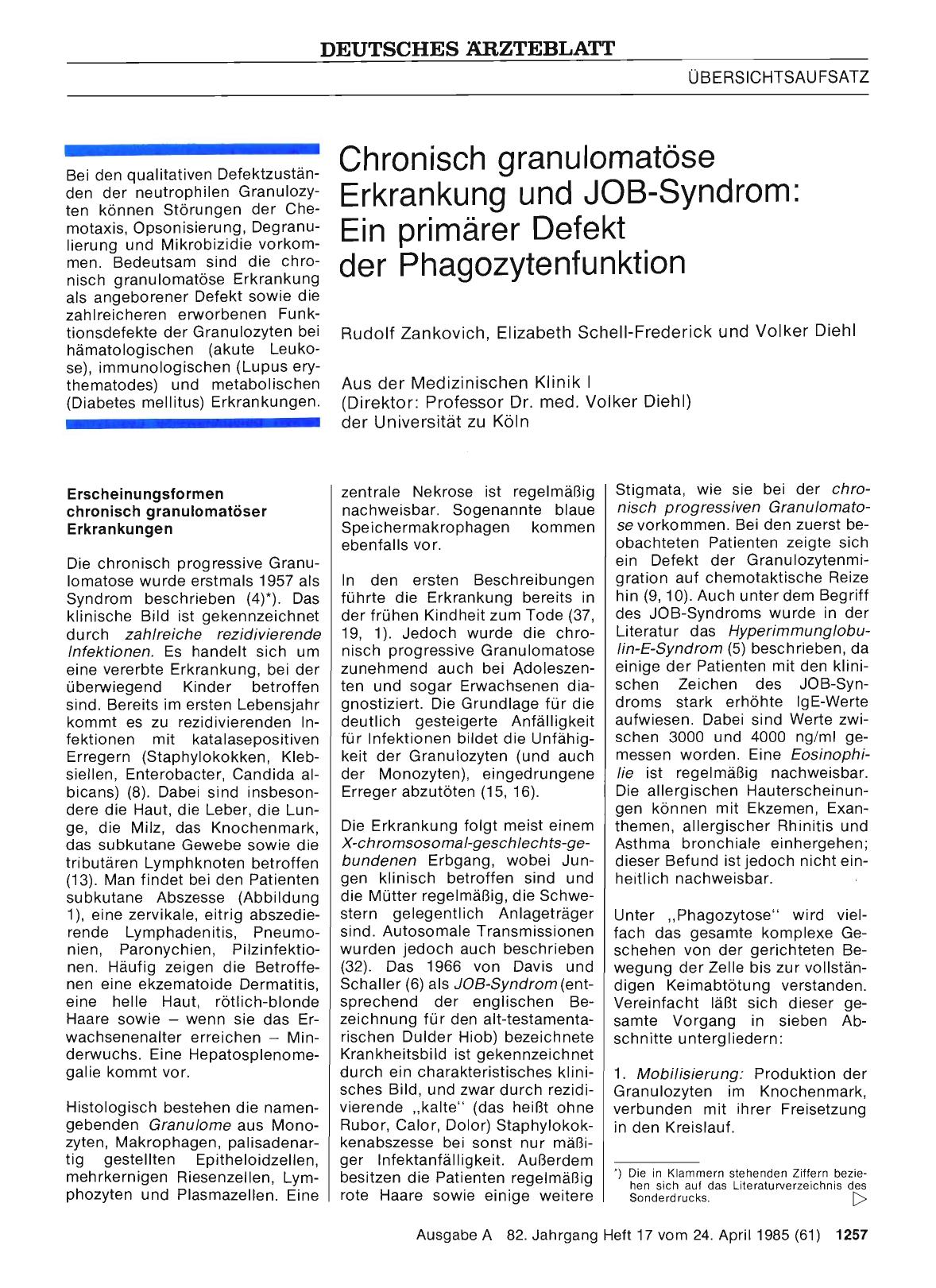 Vorschauseite 1: Chronisch granulomatöse Erkrankung und JOB-Syndrom: Ein primärer Defekt der Phagozytenfunktion