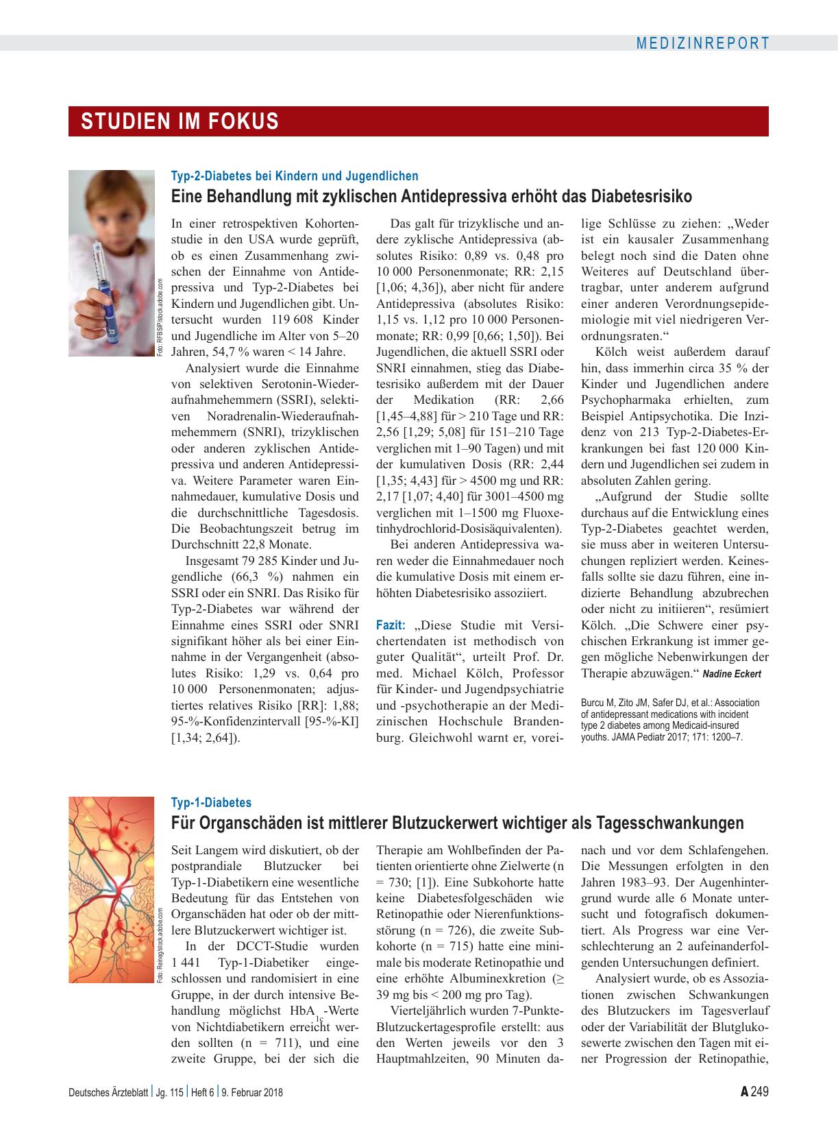 Vorschauseite 1: Typ-2-Diabetes bei Kindern und Jugendlichen: Eine Behandlung mit zyklischen Antidepressiva erhöht das Diabetesrisiko