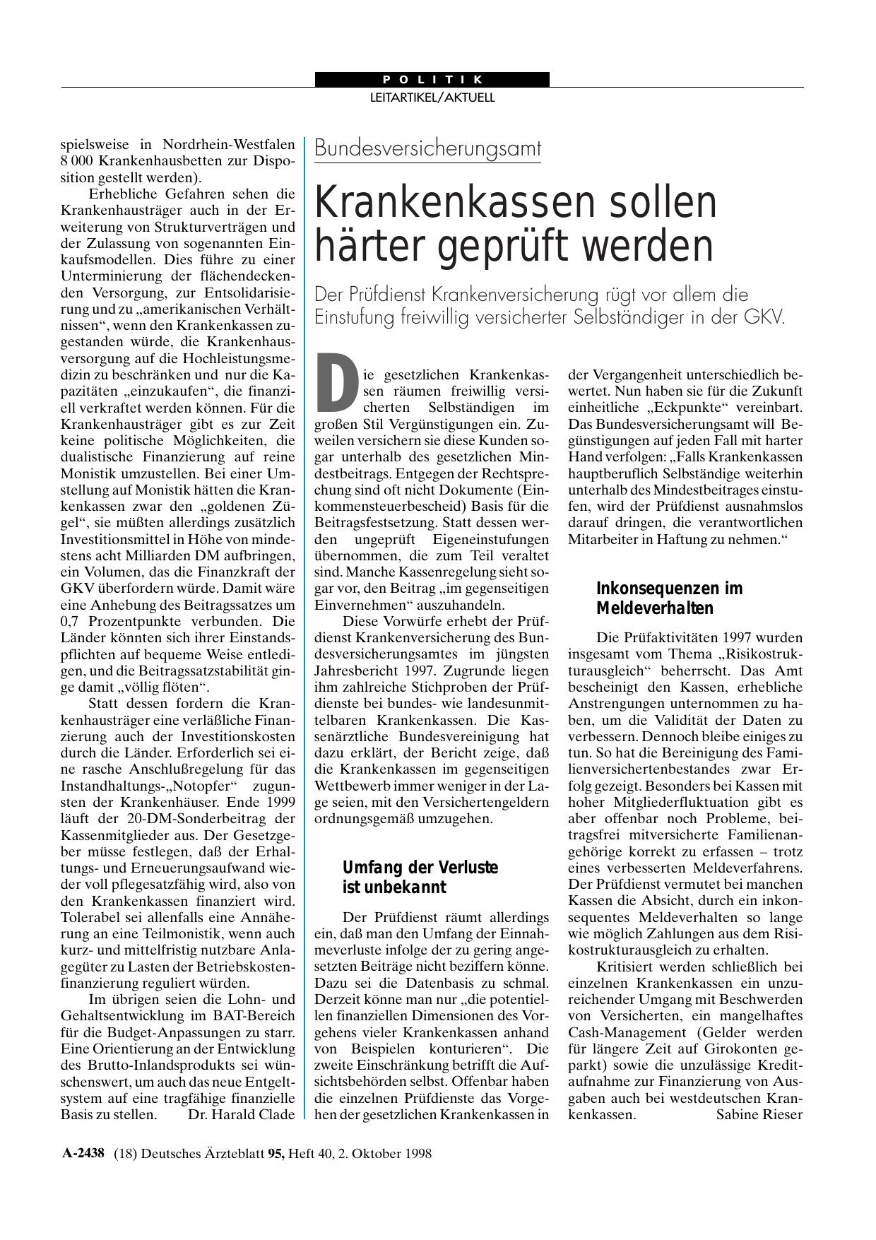 Vorschauseite 1: Bundesversicherungsamt: Krankenkassen sollen härter geprüft werden