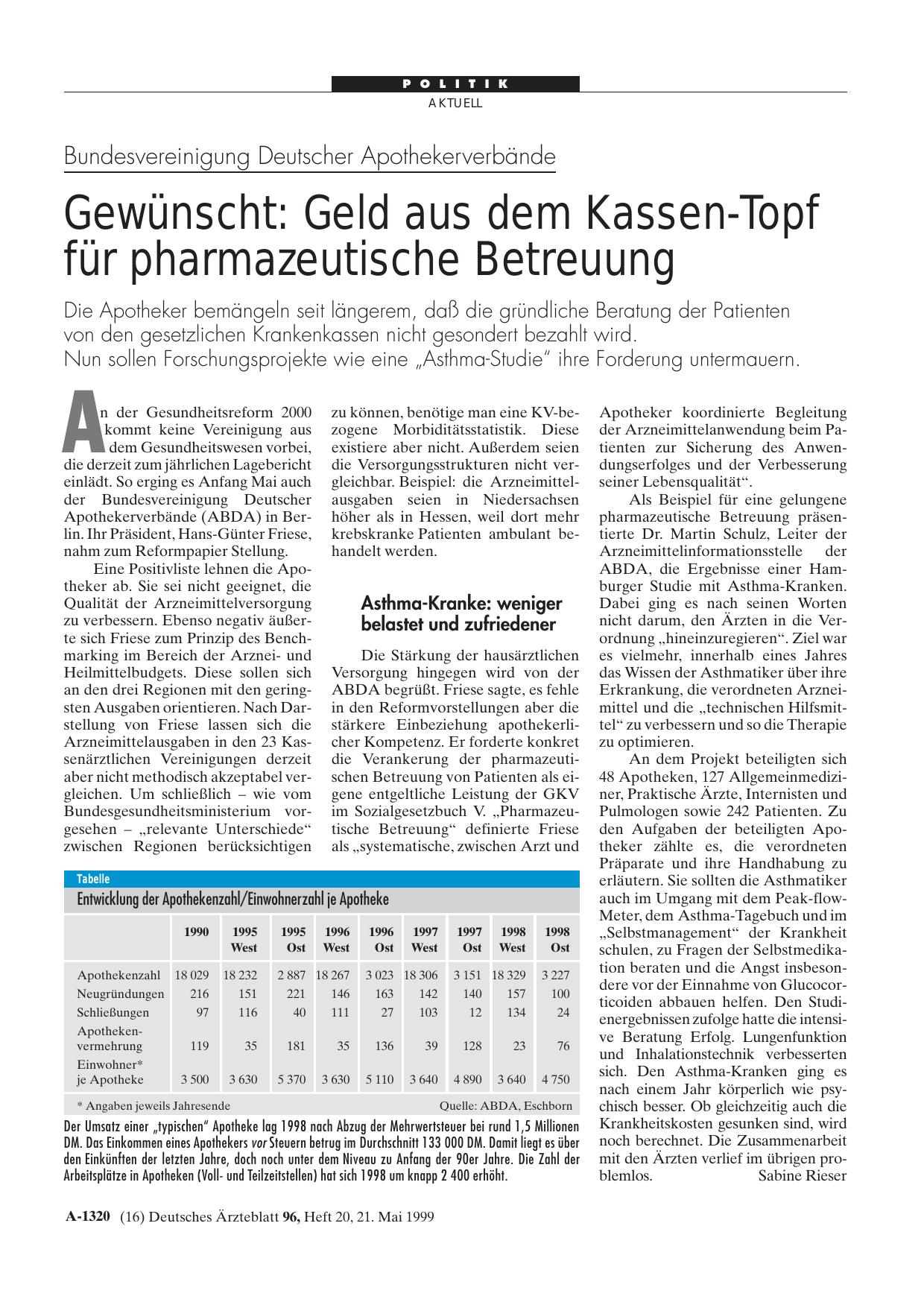 Vorschauseite 1: Bundesvereinigung Deutscher Apothekerverbände – Gewünscht: Geld aus dem Kassen-Topf für pharmazeutische Betreuung