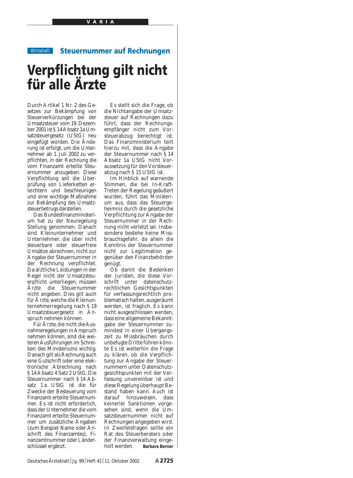 Vorschauseite 1: Steuernummer auf Rechnungen: Verpflichtung gilt nicht für alle Ärzte