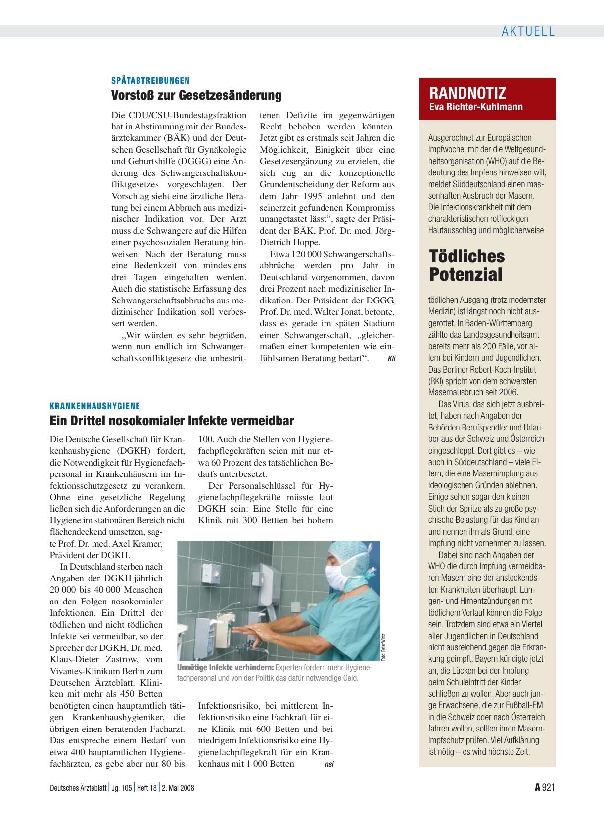 Vorschauseite 1: Krankenhaushygiene: Ein Drittel nosokomialer Infekte vermeidbar