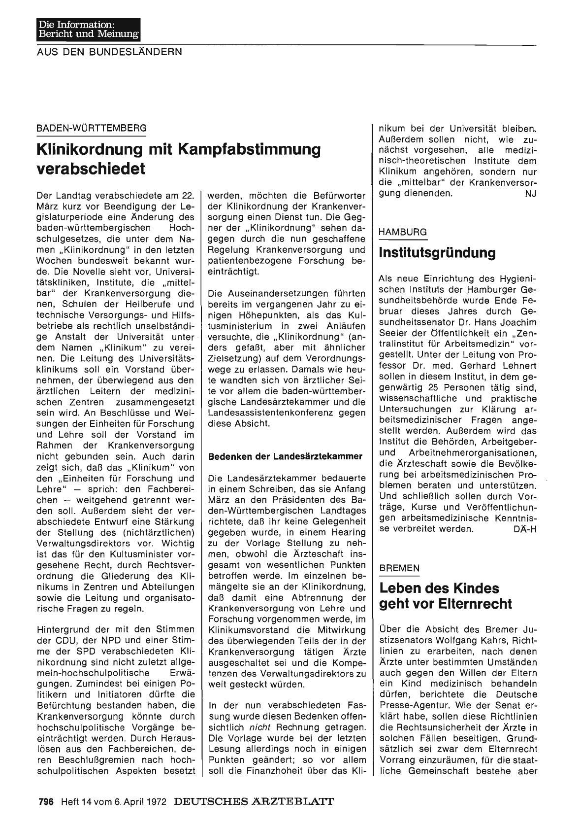 Vorschauseite 1: Baden-Württemberg: Klinikordnung mit Kampfabstimmung verabschiedet